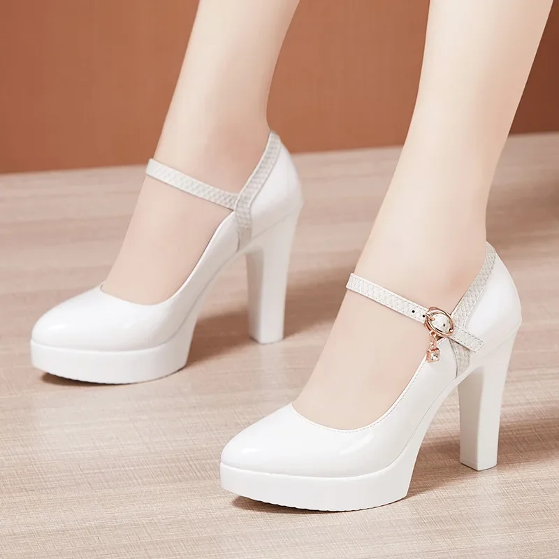 Small Size 32-43 Patent Leather Shoes Women High Heels Spring 2025 Mary Janes Platform Pumps for Office Wedding Dance Model