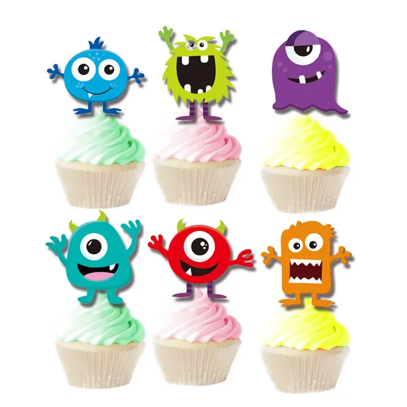 Monster Themed Party Decoration Swirl Hanging Happy Birthday Banner Cake Topper for Kids Birthday Baby Shower Party Supplies