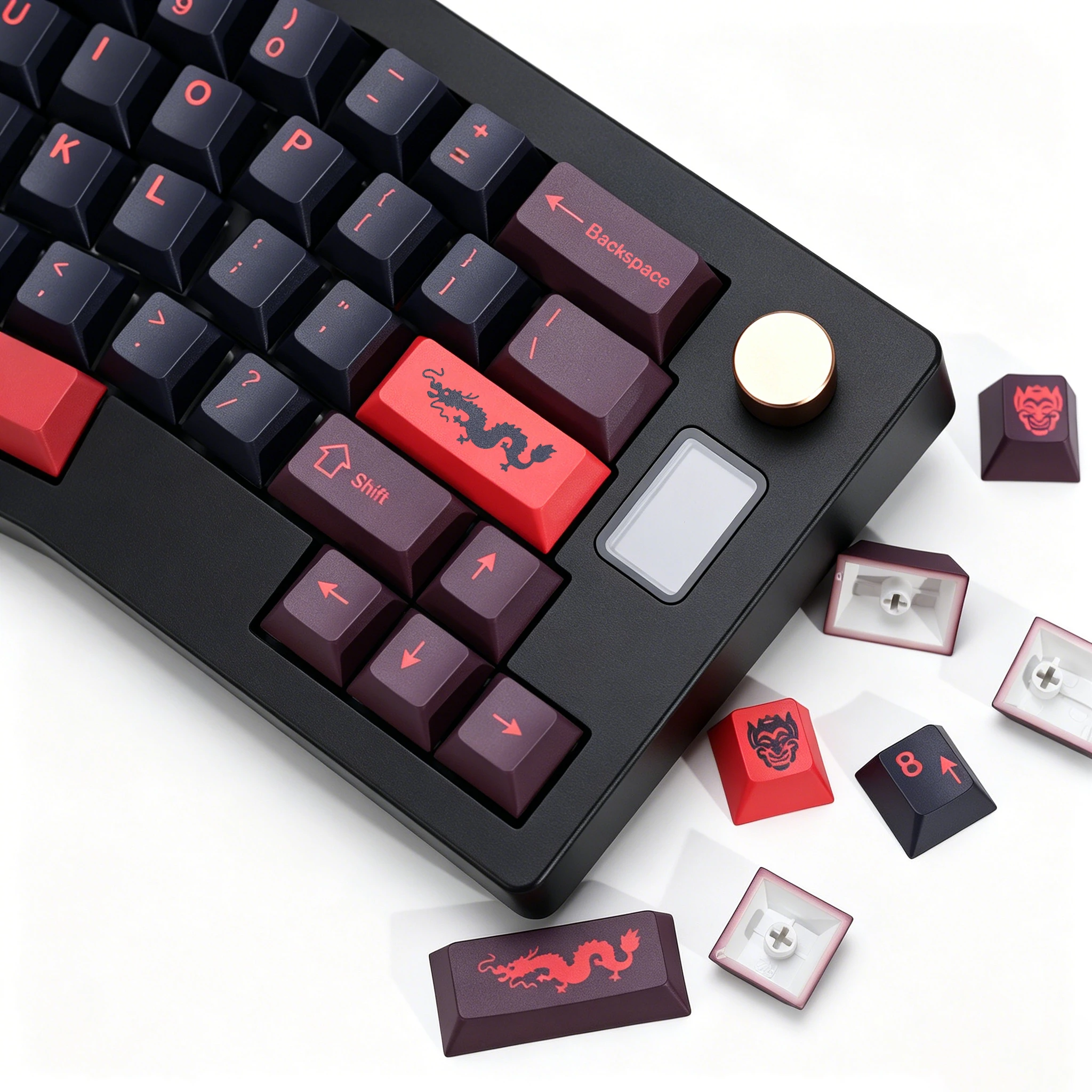 KBDiy GMK Red Dragon Keycaps Retro Cherry Profile Alice 7u PBT Keycap ISO MAC Custom For 75% Magnetic Gaming Mechanical Keyboard