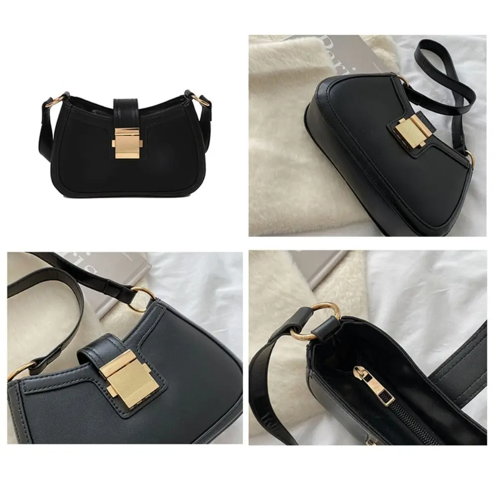 Ladies Trendy Vintage Underarm Bag Solid Color PU Leather Shoulder Bags Fashion Simple Handbag Female Purse