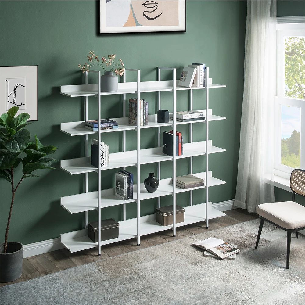 5 Tier Bookcase Vintage Industrial Style Shelf Home Open Bookshelf With Metal Frame MDF Board Bookcase Office School Supplies