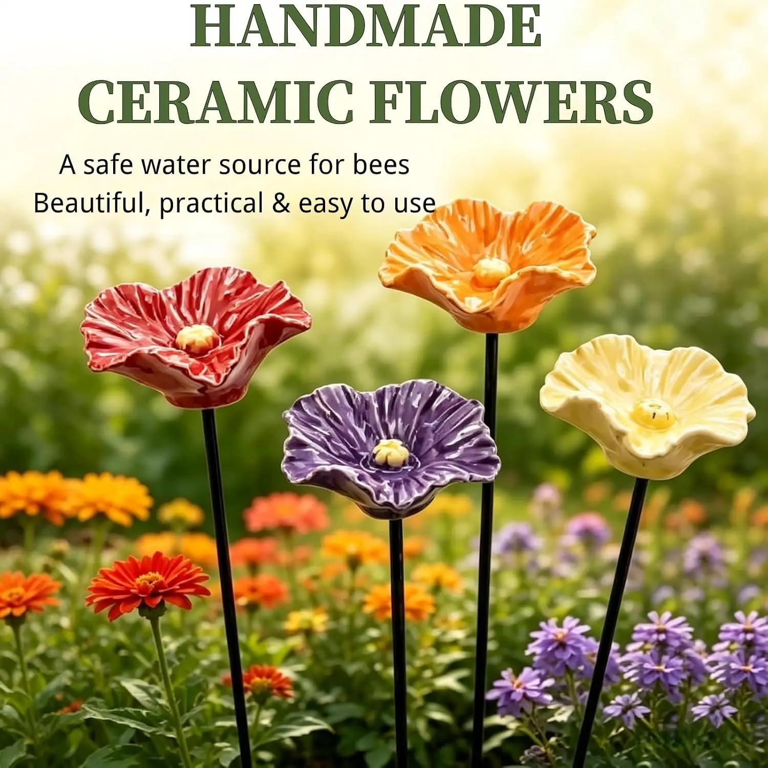 4pc Resin Flower Bee Water Feeder Flower Butterfly Bathing Bowl Metal Flower Bee Watering Garden Stake For Outdoor Patio Balcony