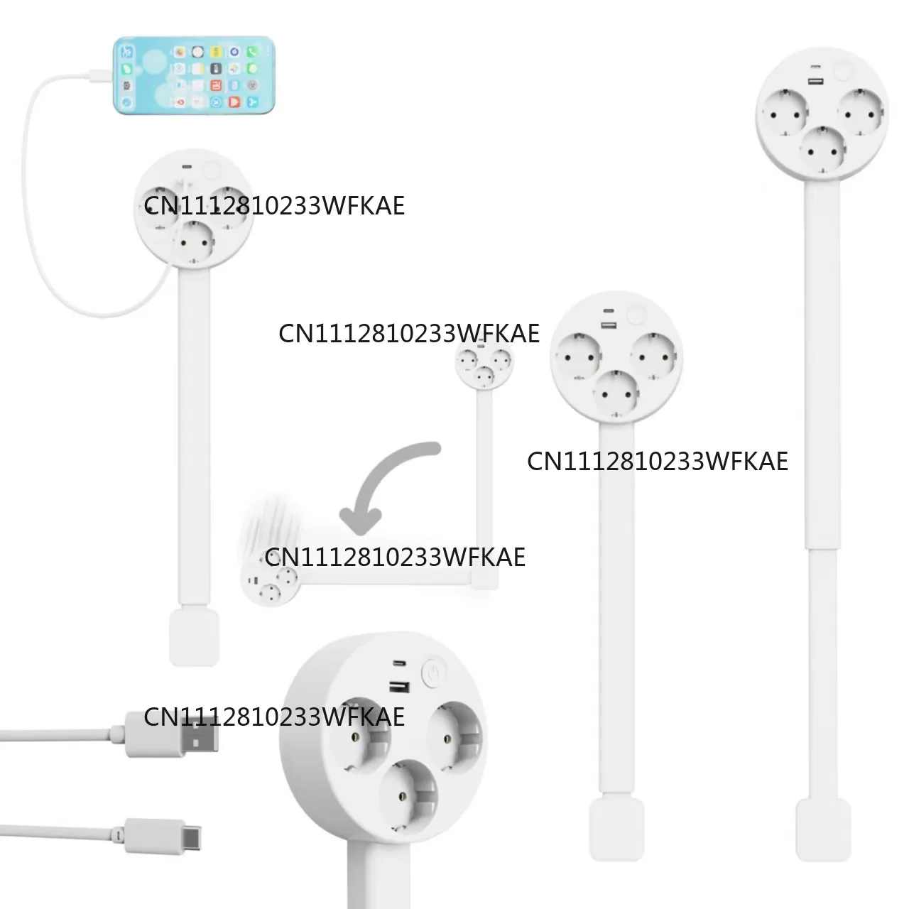 3PCS Electrical Outlet Extender Socket Sofa Bedside Table expander