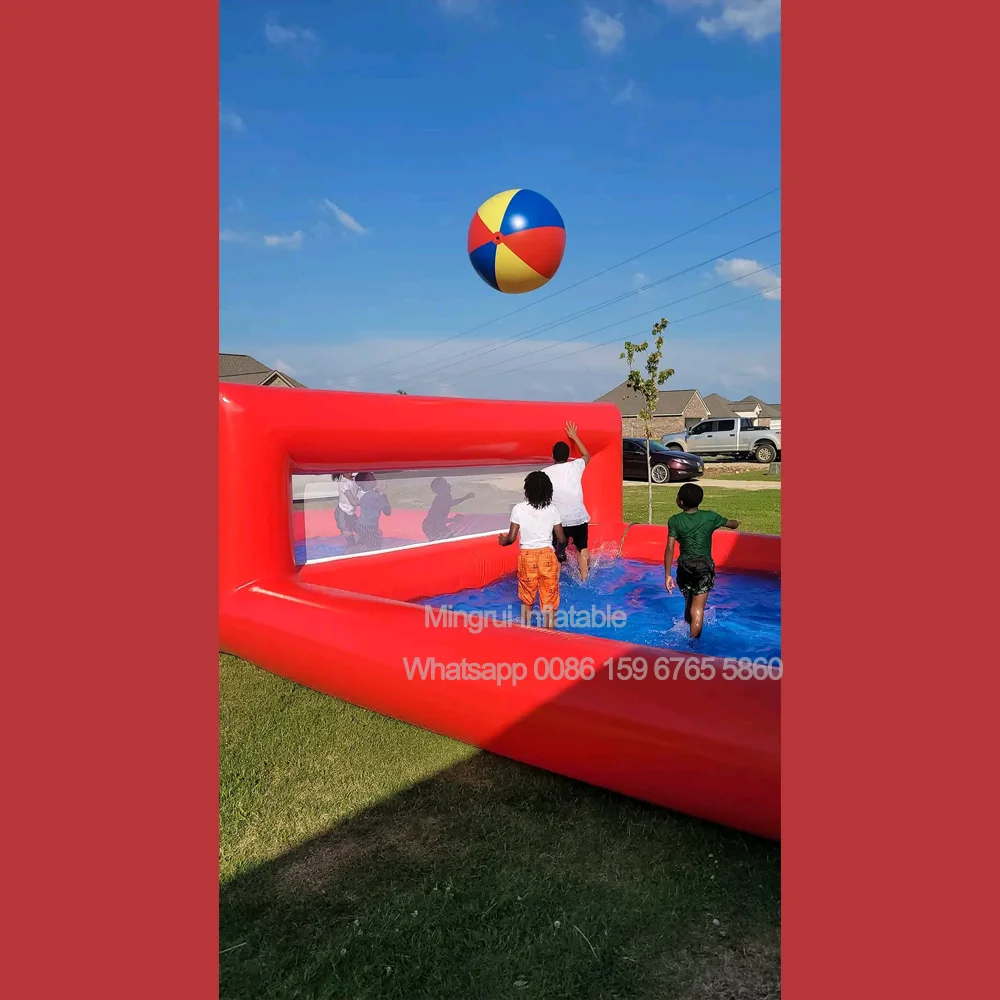 Gigante inflável piscina de água de praia vermelha, campo de vôlei, parque jogo paly para reunião familiar fora, 52x27ft