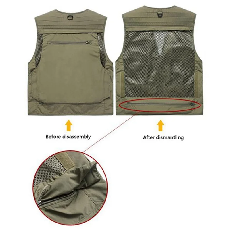 

AEF6-Men's Multifunctional Fishing Vest Mesh Loose Jacket Outdoor Multi Pocket Photography Fisherman Vest Khaki XL