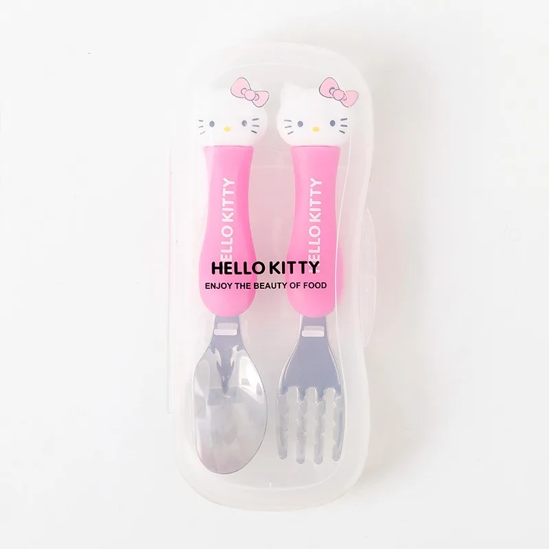 Sanrio Hello Kitty Cartoon Anime Character Cute Portable Children\'s Tableware Spoon Fork Three-piece Set Girl Holiday Gift