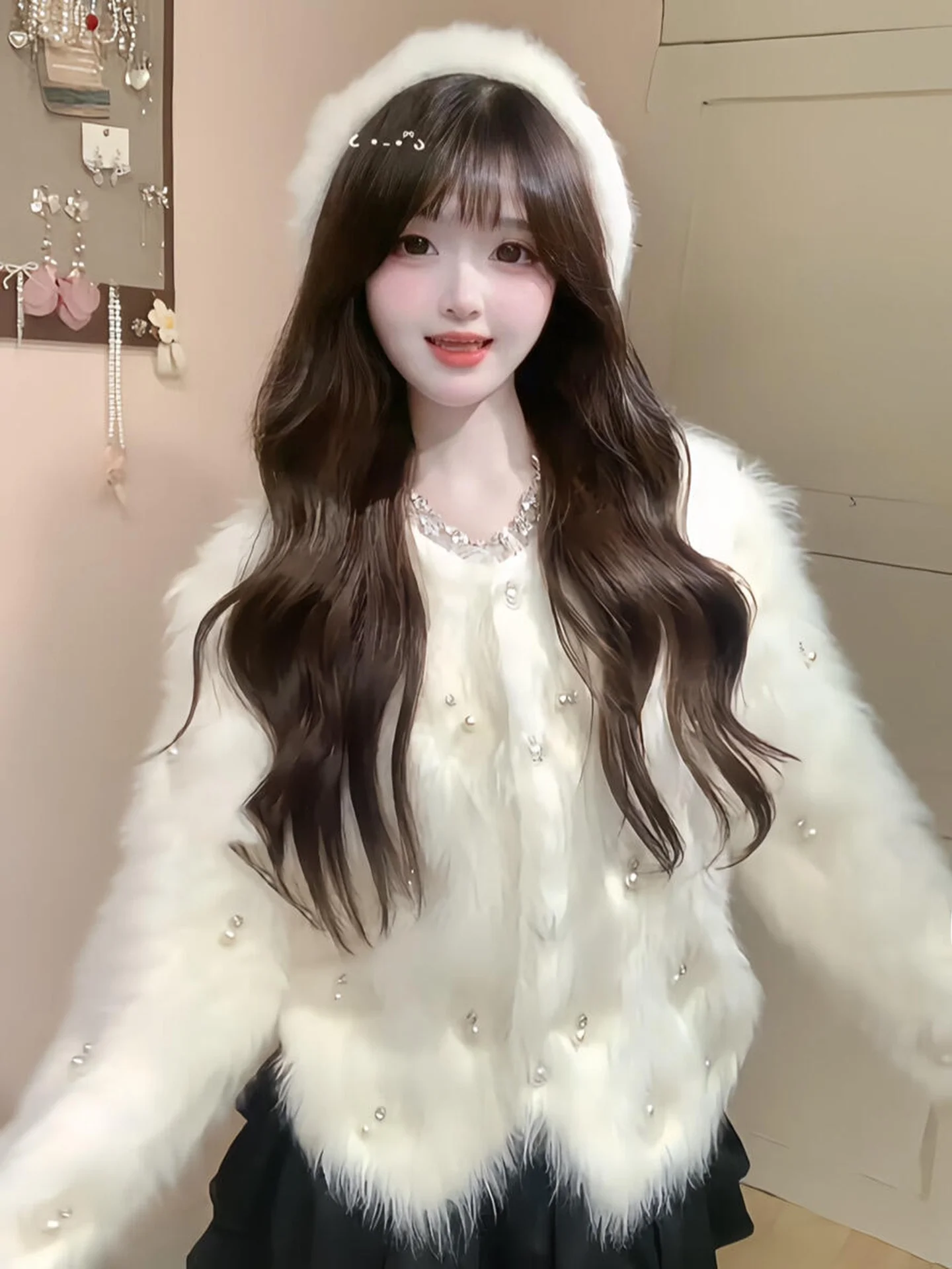 

Soft Cozy Pearled Design Loose Fit French Sle Knitted Sweater Coat for Women Autumn Winter ort V-Ne Long Sve Top