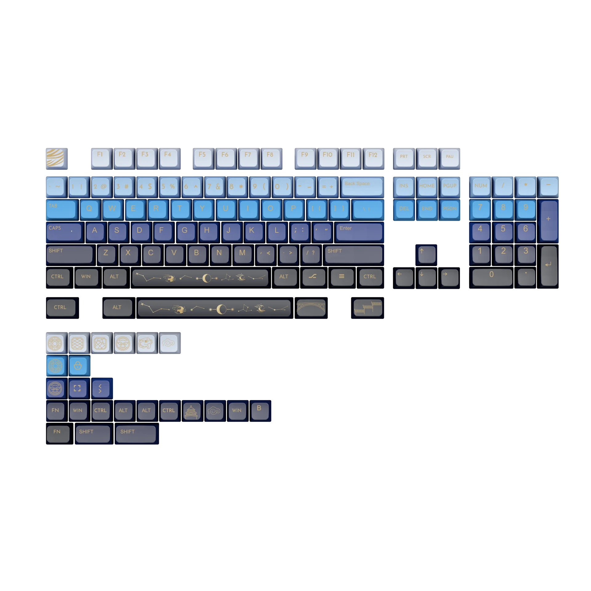 133 Keys/Set Moon Theme Translucent DIY MDA Height PBT Keycaps for Mx Switch for Razer/ROG AZOTH Mechanical Keyboard