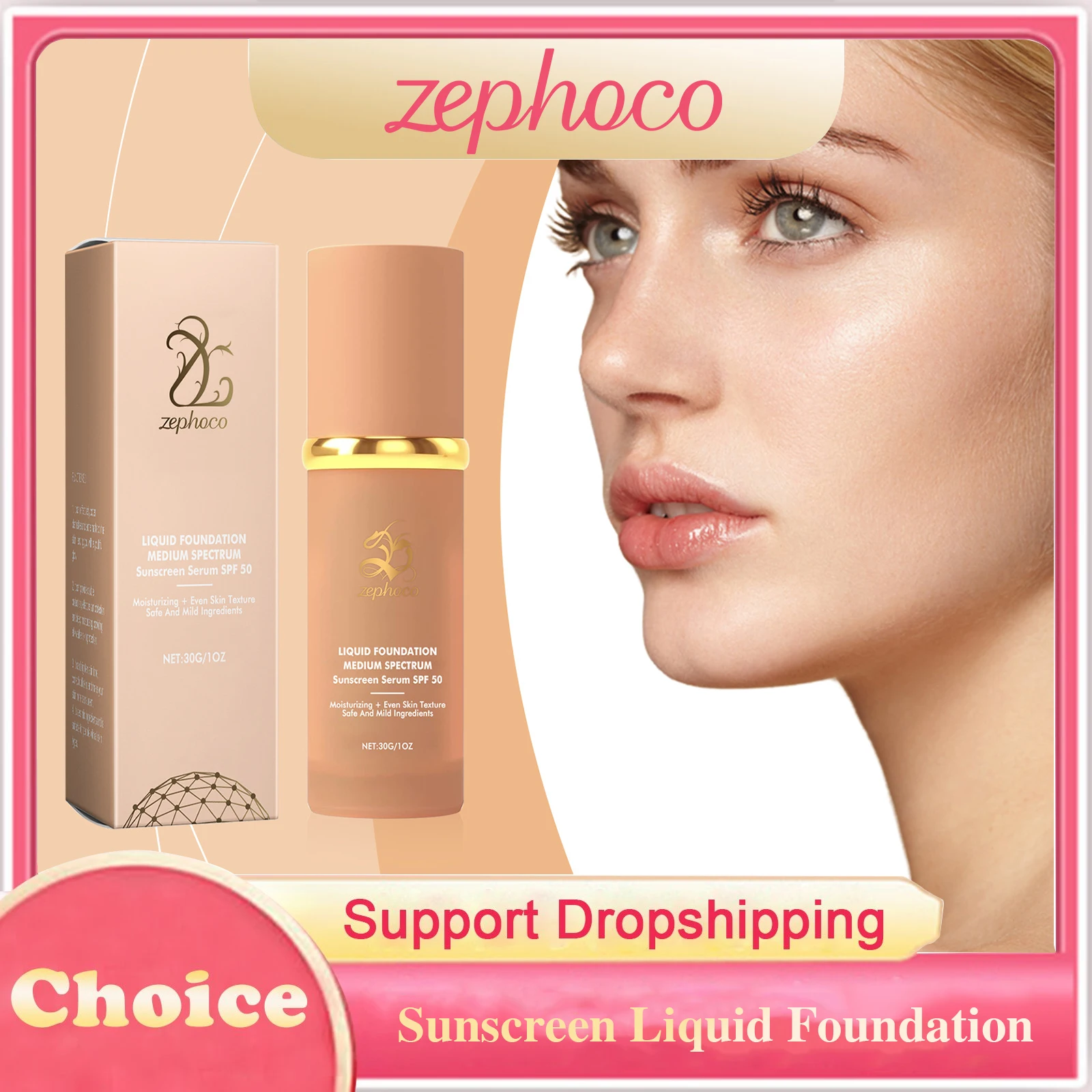 Sunscreen Liquid Foundation Spf50 Sun Protection Hydrating Full Coverage Concealer Pore Minimizing Even Skin Tone Face Cosmetics
