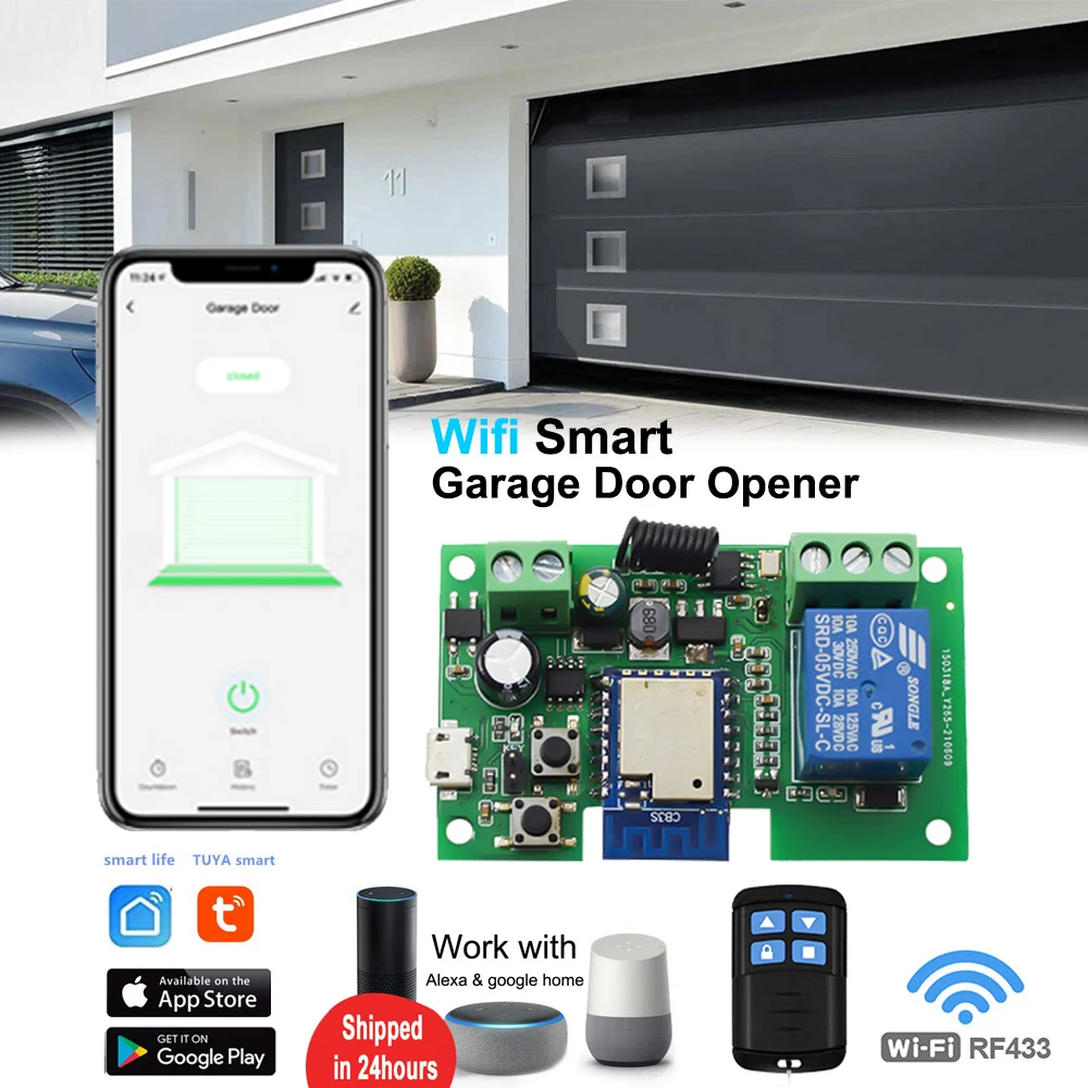 Abridor de puerta de garaje con WIFI, controlador de Control remoto con aplicación Tuya Smartlife, interruptor de encendido y apagado inteligente,