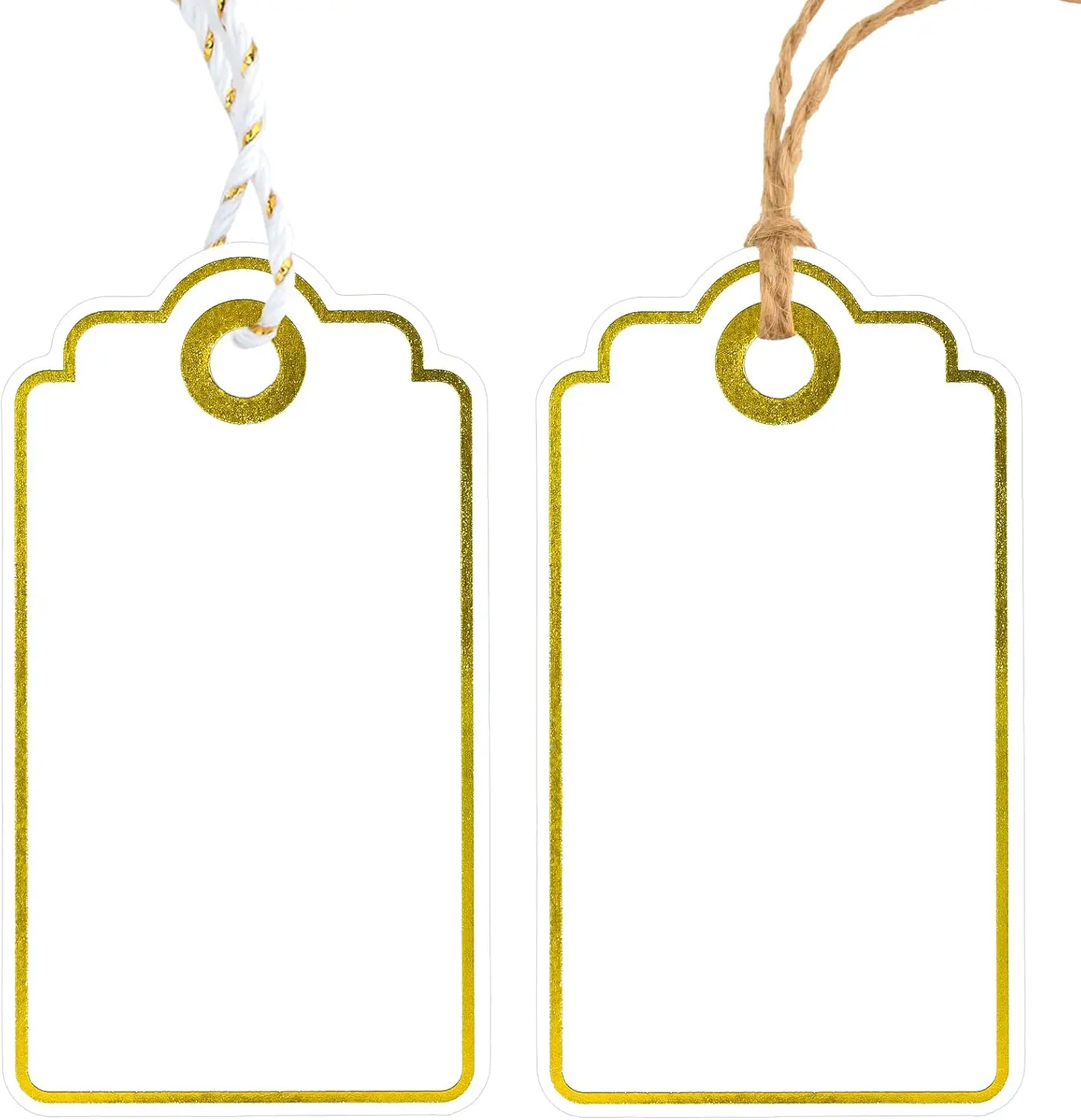 

Gold Foil Gift Tags with String - 100 Pcs Blank White Hanging Labels for Baby Shower Birthday Wedding Christmas