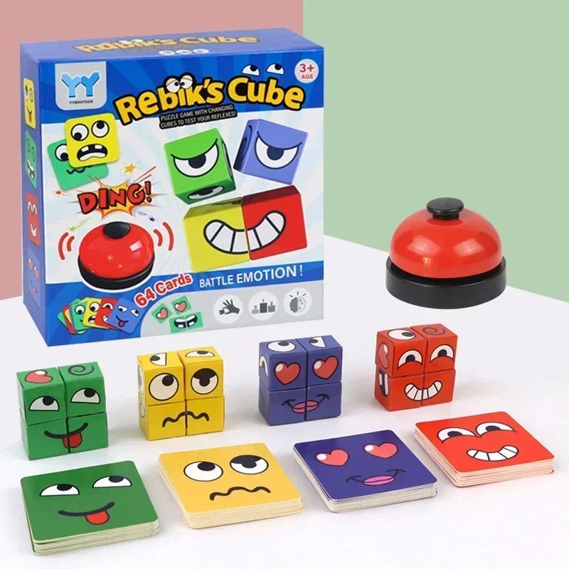 Table Game Kids Face Change Expression Puzzle Building Blocks Montessori Cube Toy Early Educational Toys for Children Gifts