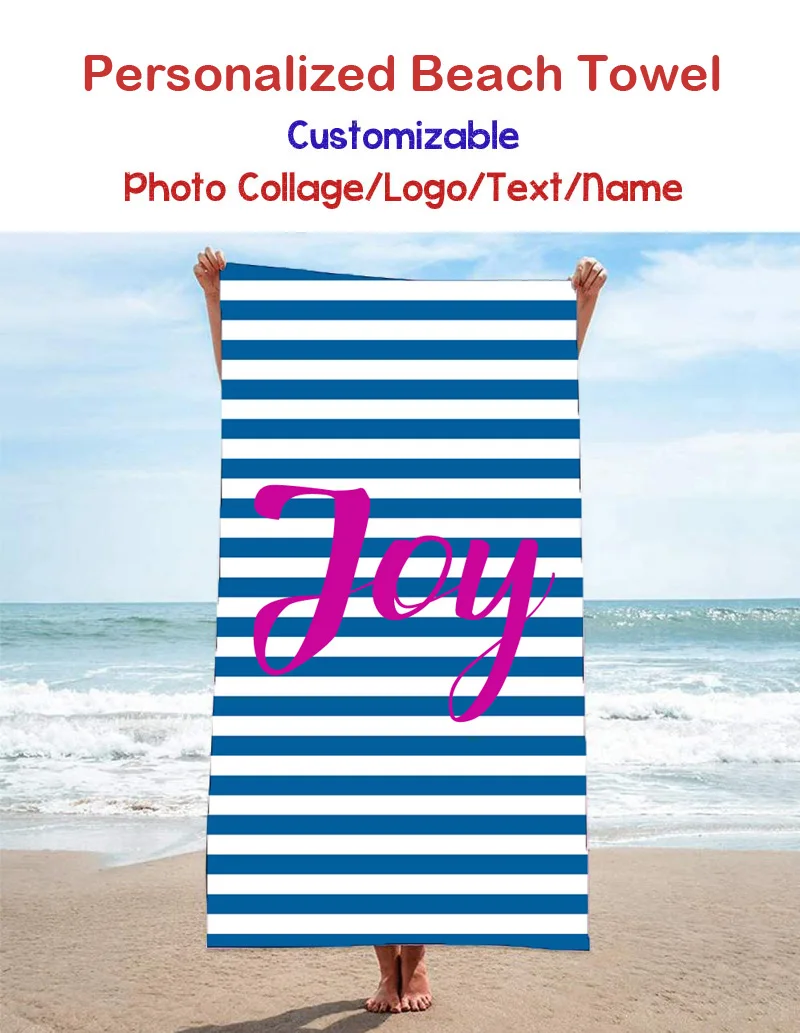 

Personalized Custom Name Text Striped Beach Towel,Sports Gym Towel,Swim Club,Surf,Holiday,Birthday Gift,Drop Shipping,Wholesale