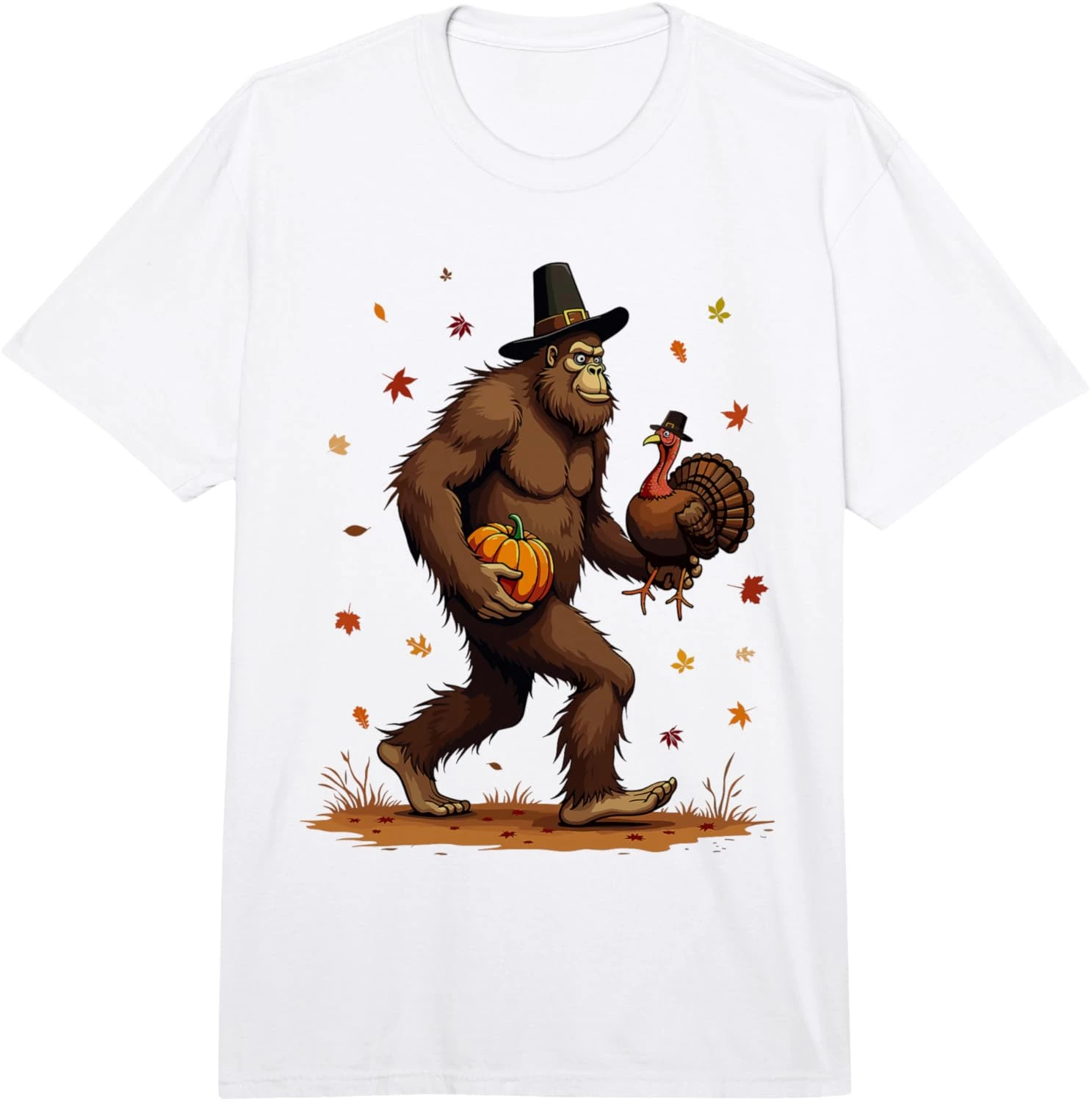 تي شيرت Bigfoot Turkey Thanksgiving للأطفال الصغار والأولاد والأطفال والرجال Sasquatch بألوان مريحة للبالغين ثقيل الوزن #2