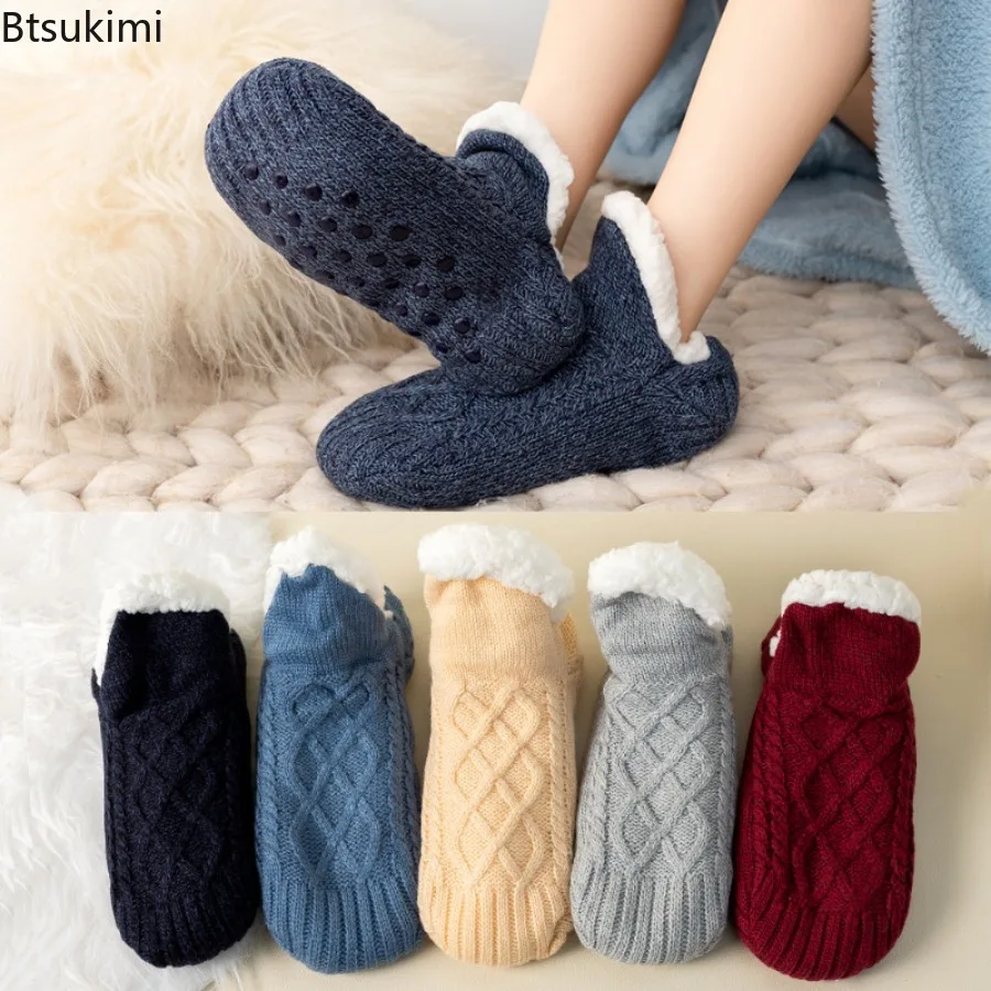 

Woman's Slipper Socks Winter Warm Thicken Home Sleeping Socks Soft Non Slip Wool Yarn Grip Fuzzy Floor Socks for Women and Men