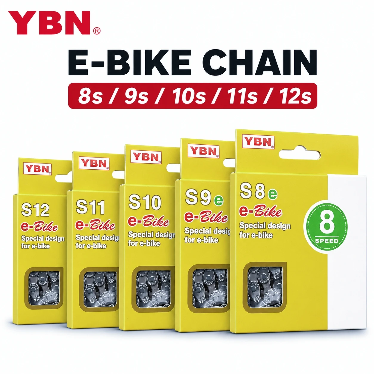 YBN E-Bike Chain 8/9/10/11/12-speed 136 Links High Strength Bicycle Chain for Bosch for Bafang for Shimano for SRAM MTB