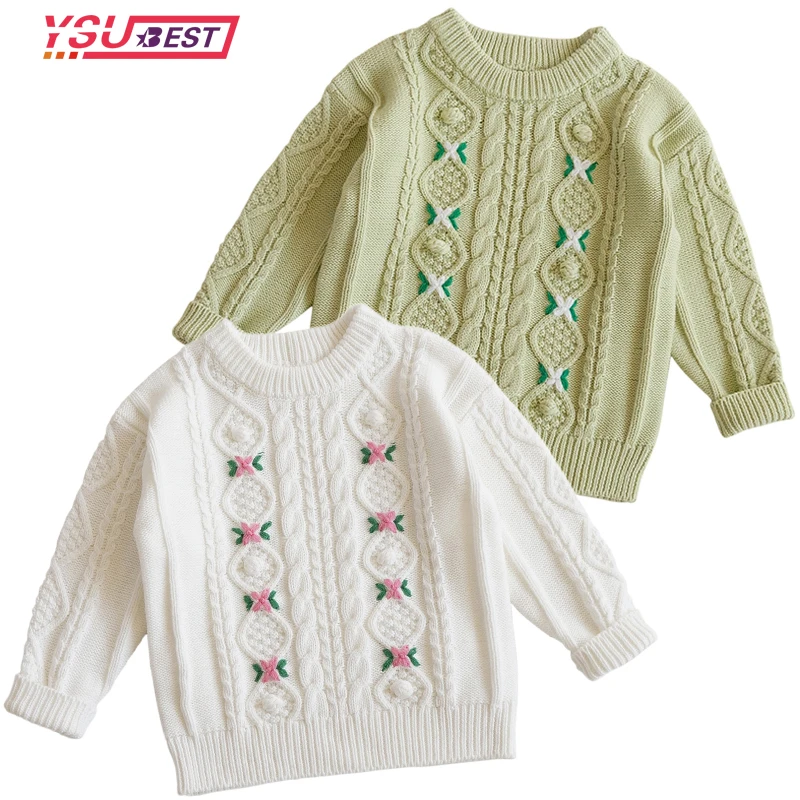 

Toddler Knit Sweater Autumn Baby Boys Girls Clothes Baby Sweater Kids Boys Knitwear Embroider Flower Cotton Baby Pullover Tops