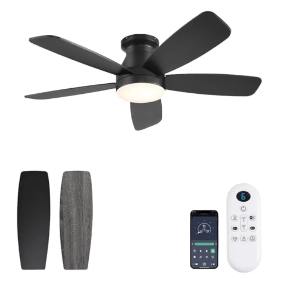 

42inch Ceiling Fans with Lights Low Profile Ceiling Fan with Light and Remote Control/APP Control Flush Mount Reversible DC Mot