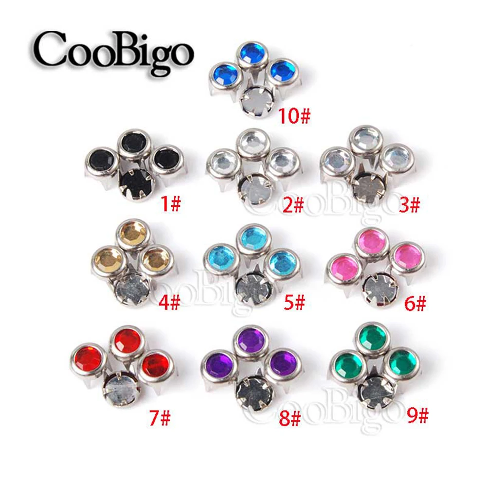 100pcs 6mm Rhinestone Clawed Crystal Studs Round Rivets Punk DIY Nailheads for Clothing Shoes Bags Hat Leather Belt Spikes