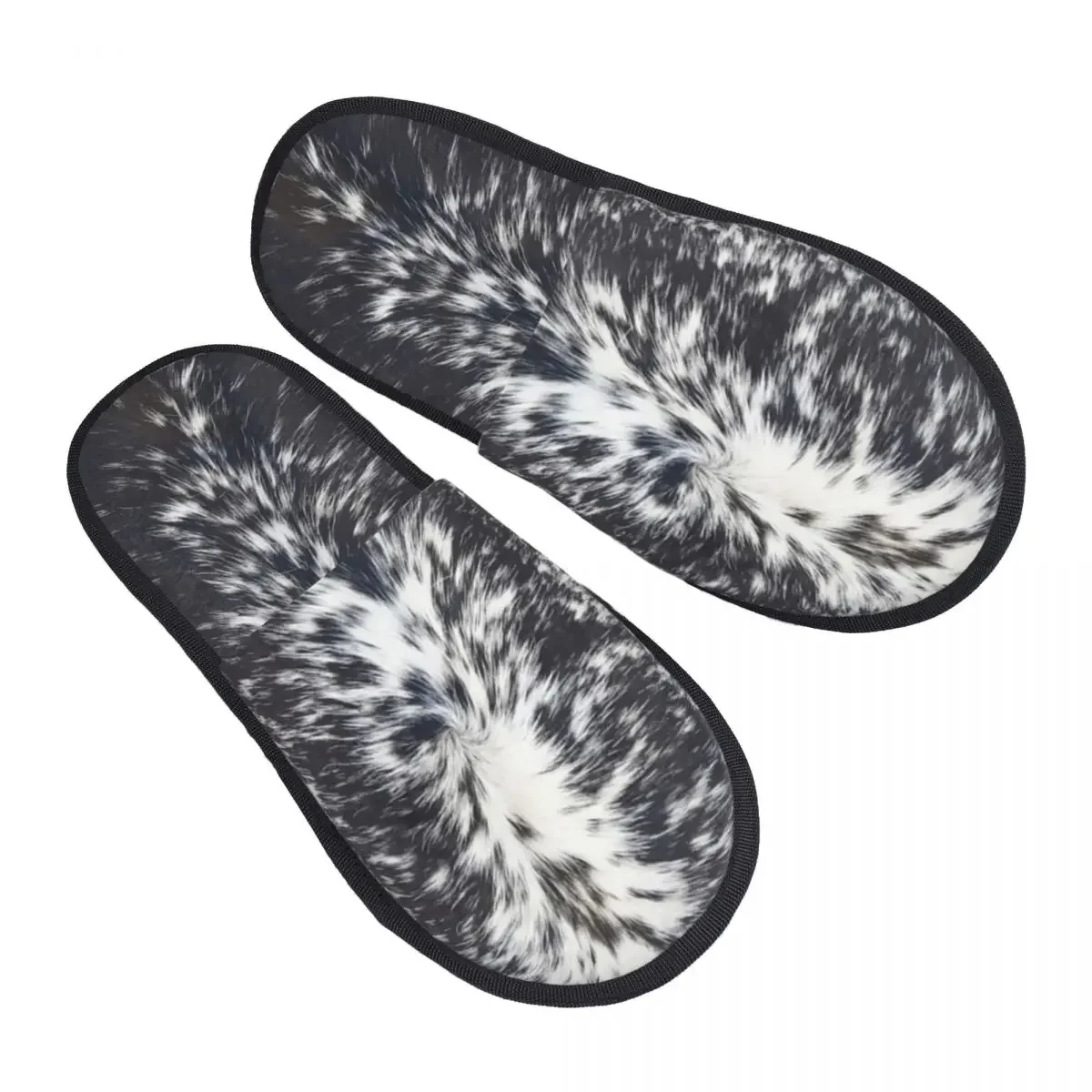 여성용 스포티드 소가죽 패턴 다크 브라운 아늑한 스커프, 메모리 폼 슬리퍼, 인조 모피 인쇄 스파 하우스 신발