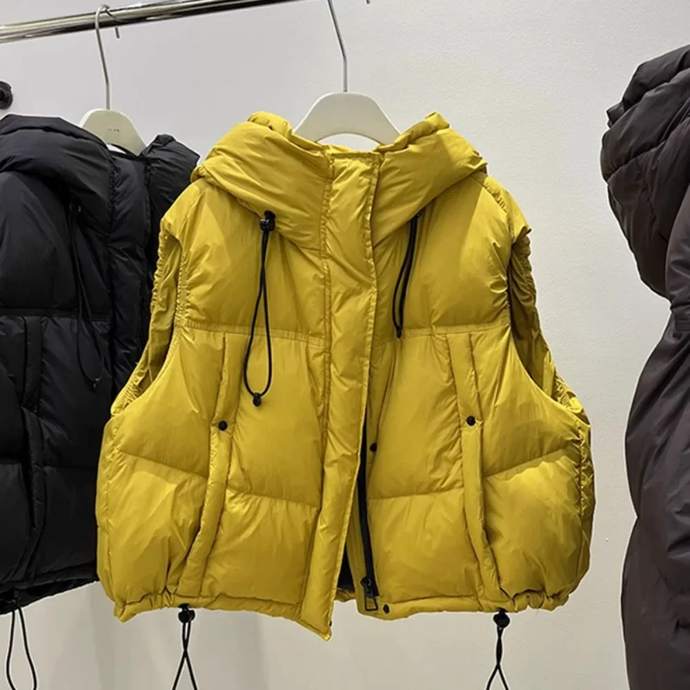 White Duck Down Coats New Autumn Winter Clothes Female Fashion Short Hooded Sleeveless Vest Women Down Waistcoat Lady
