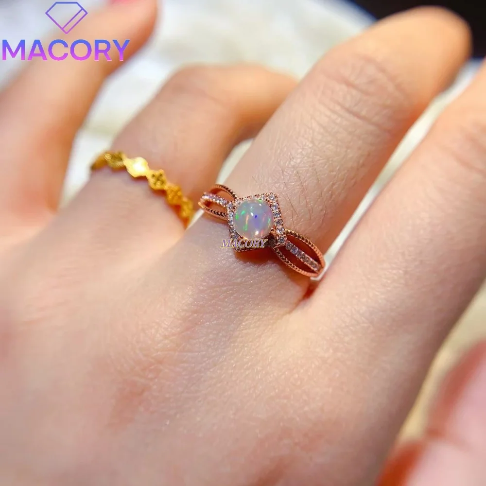 Natural Opal 925 Sterling Silver Ring New Style Stackable Exquisite Perfect for Graduation or Adult Ceremony Elegant Design