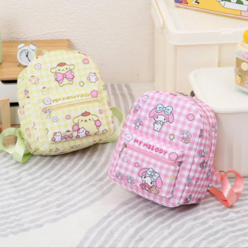 Sanurgente-Sac d'école de dessin animé mignon, sac à dos léger de grande capacité, sac à carreaux enfantin frais, Hello Kitty, Kulomi