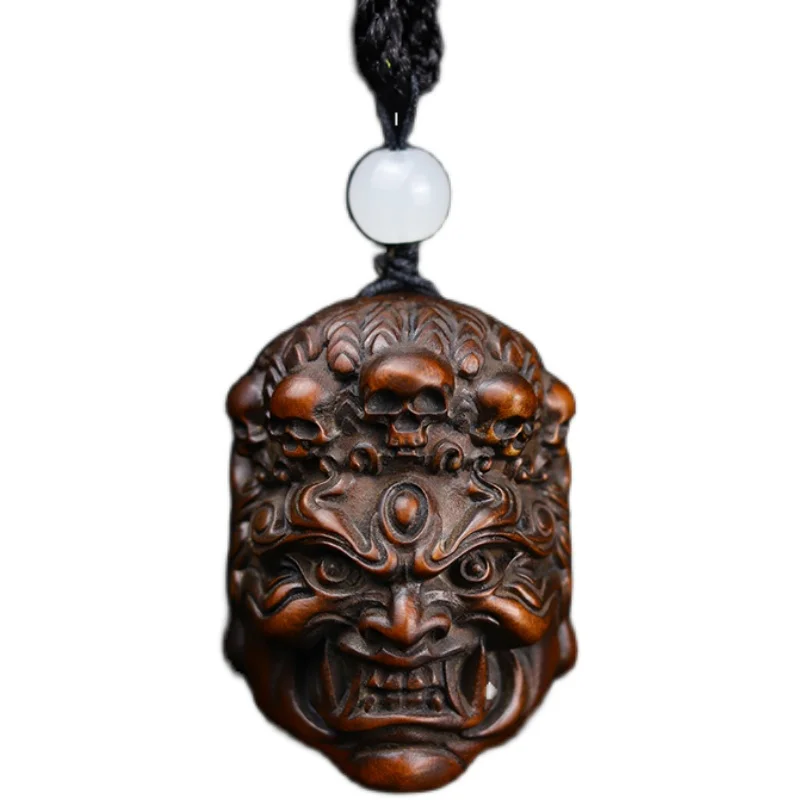 GY004 - 5x3.5x3.5 CM rzeźba z drewna bukszpanu Netsuke : Fudo Gothic maska diabła