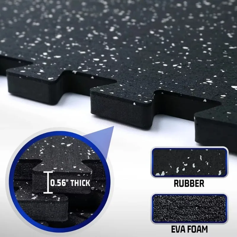 

0.56'' Thick Rubber Top Exercise Equipment Mats, High Density EVA Foam Mats w/Rubber Top, Interlocking Gym Flooring for Home Gym