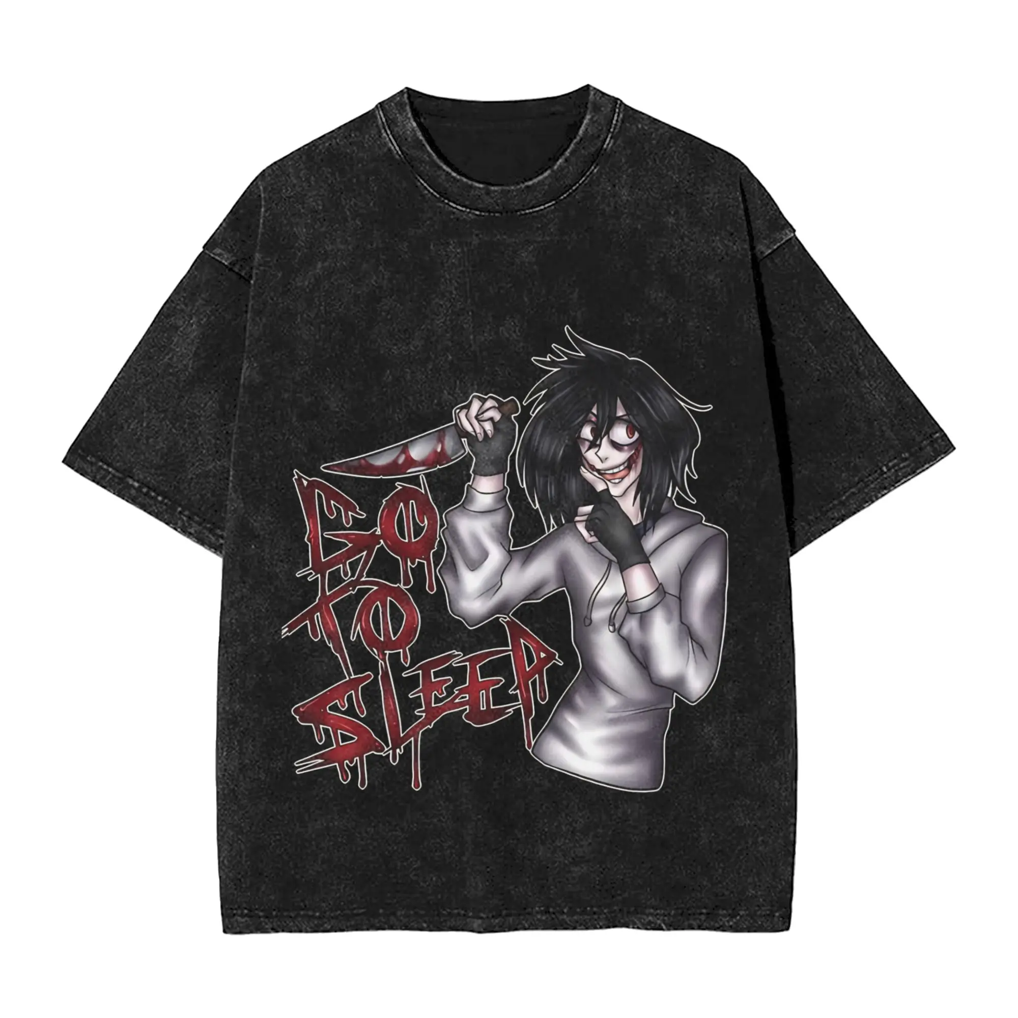 Jeff the Killers   Washed T-Shirt Male  Streetwear Cotton T Shirts Summer O Neck Fashion Tee Shirt Design Big Size Tops