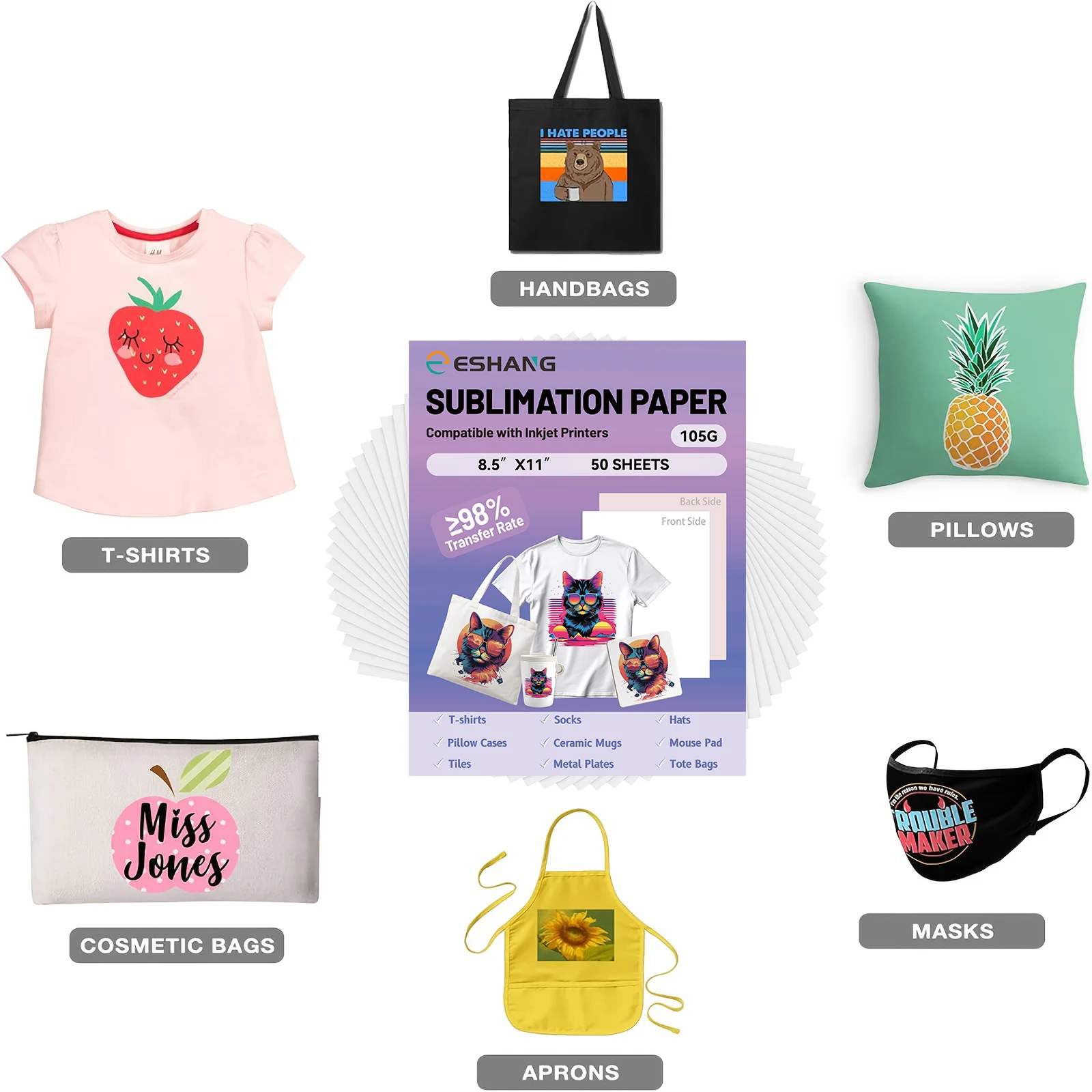 8.5x11 في 105 جرام 50 ورقة التسامي ورقة نقل الحرارة طابعة نافثة للحبر مع حبر التسامي على نسيج خفيف الوزن لتقوم بها بنفسك