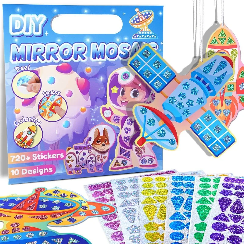 Children's mosaic stickers DIY handmade cartoon astronaut mirror toys coloring decoration stickers