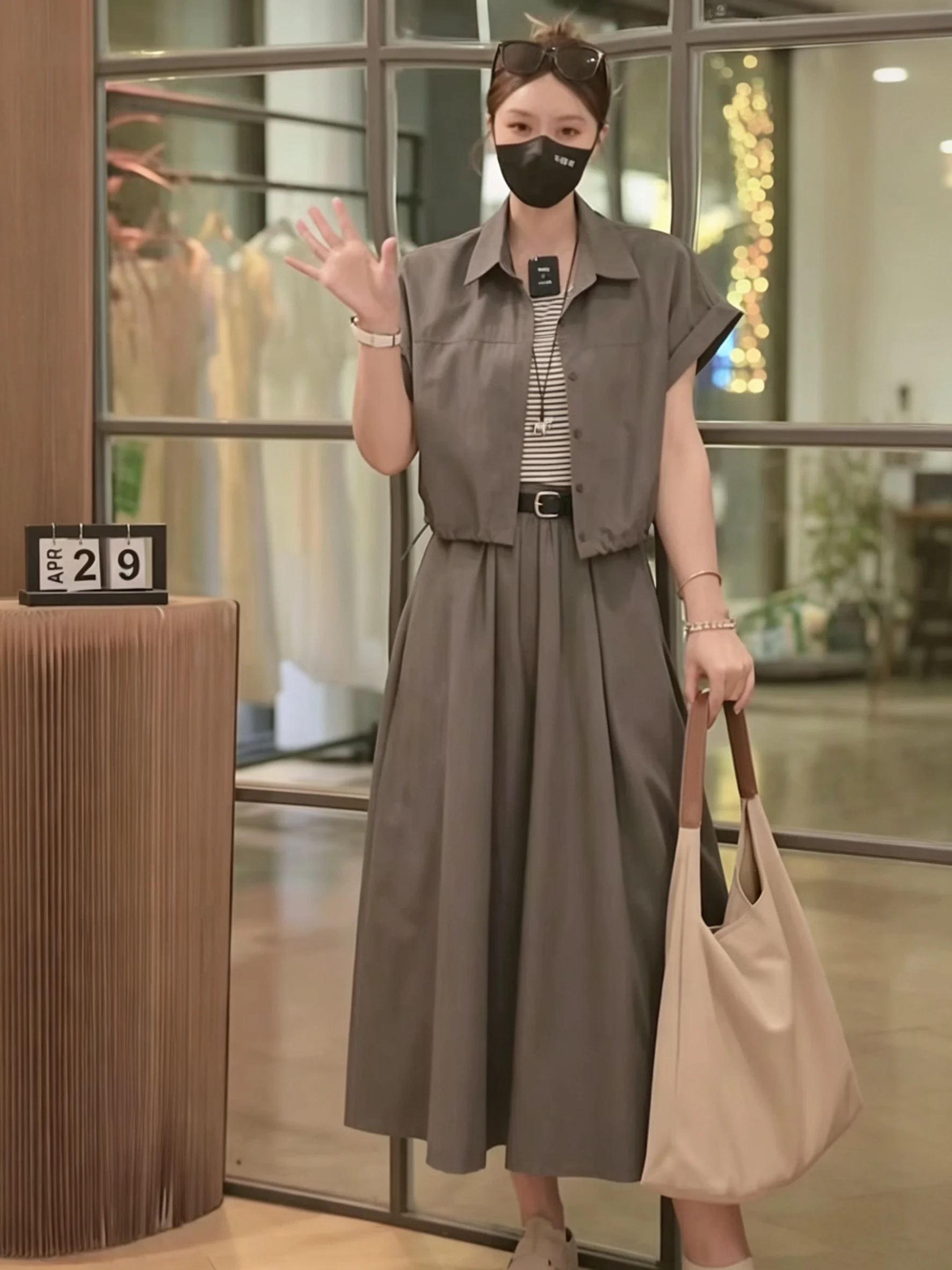 

Fashionable Slimming Fake Two-Piece Shirt Skirt Set Women's Summer New Arrival Versatile High Waist Loose Fit Short Sleeve