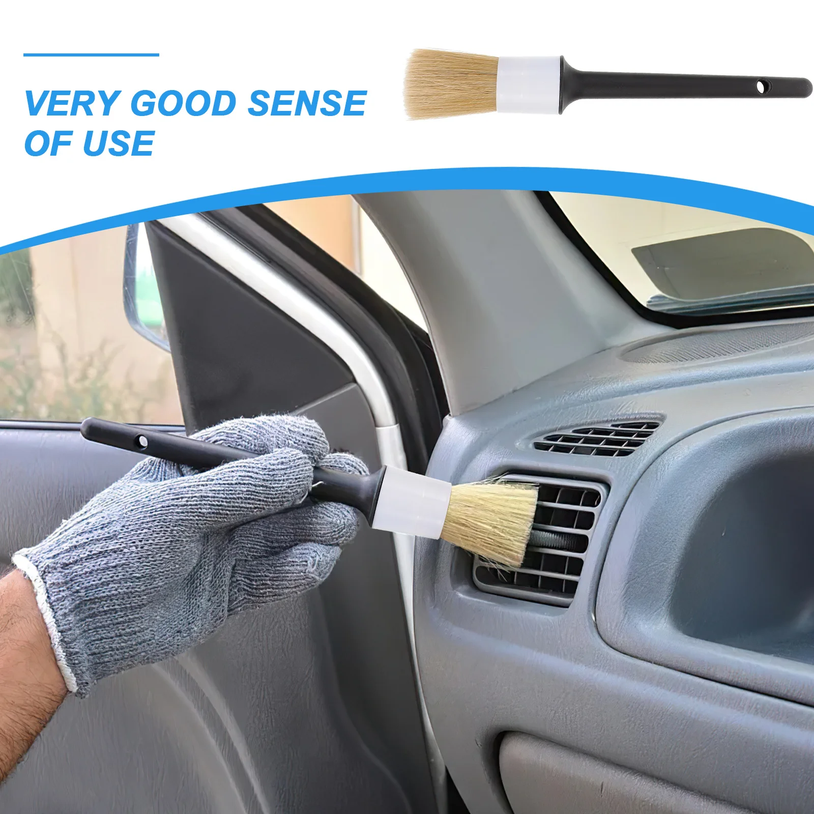 مجموعة فرش تنظيف ذات شعيرات مستديرة مكونة من 5 قطع بمقبض خشبي وقبضة مريحة وفتحة معلقة مثالية لعجلات تفصيل السيارة #4