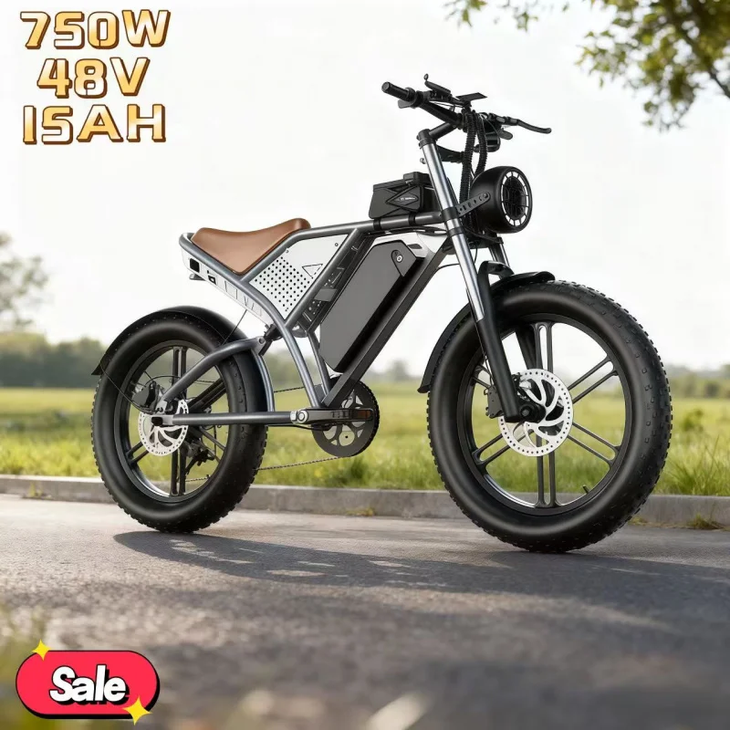 Bicicleta eléctrica con batería de 48V y 15AH, motor de 750W, ciclomotor de montaña todoterreno cómodo de 20 pulgadas, alto rendimiento, seguro y duradero