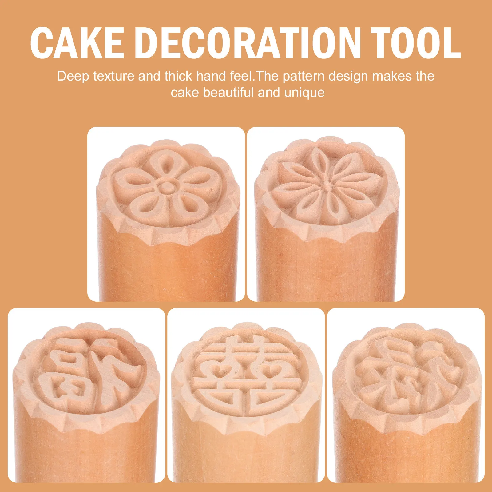 5Pcs Cake Printing Stamps Decorative Wooden Dessert Molds DIY Baking Stamp Tools for Cake Candy Bread Jelly Chocolate