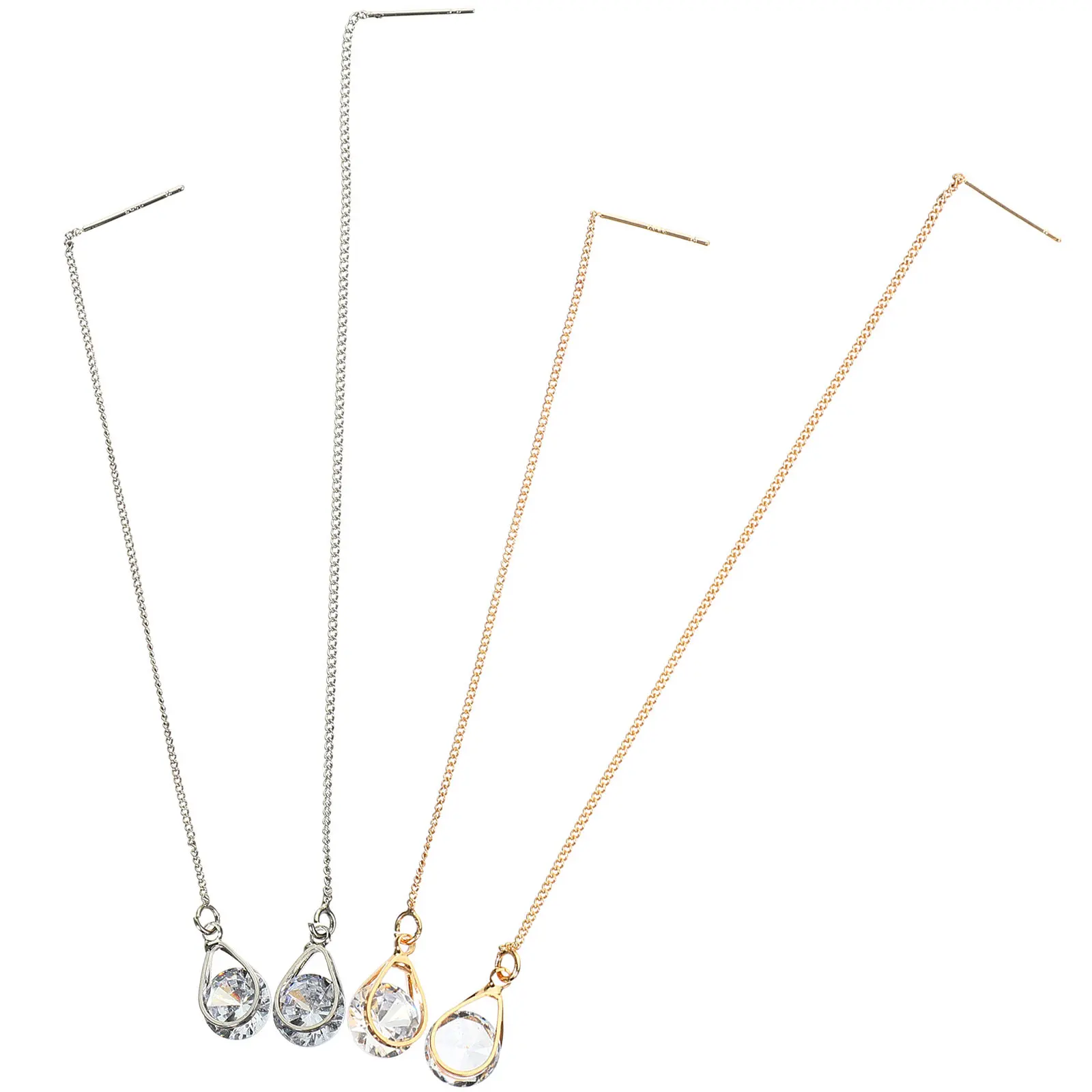 2Pairs Droplet Chain Tassel Earrings Threader Earrings Women Lightweight Dangle Ear Jewelry Fashion Ear Jewelry