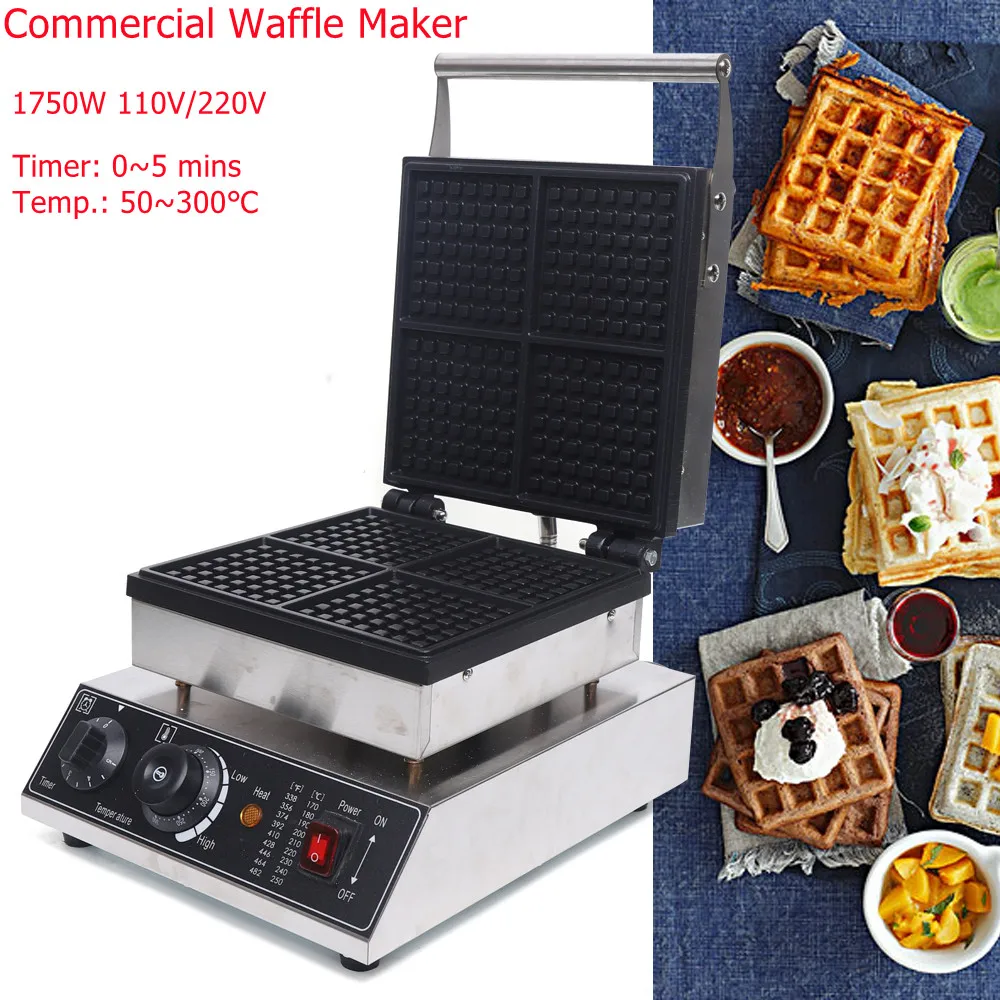 

1750W Electric Waffle Maker, Non-Stick 4-Grid Waffle Maker, Temperature + Time Controls 110V/220V