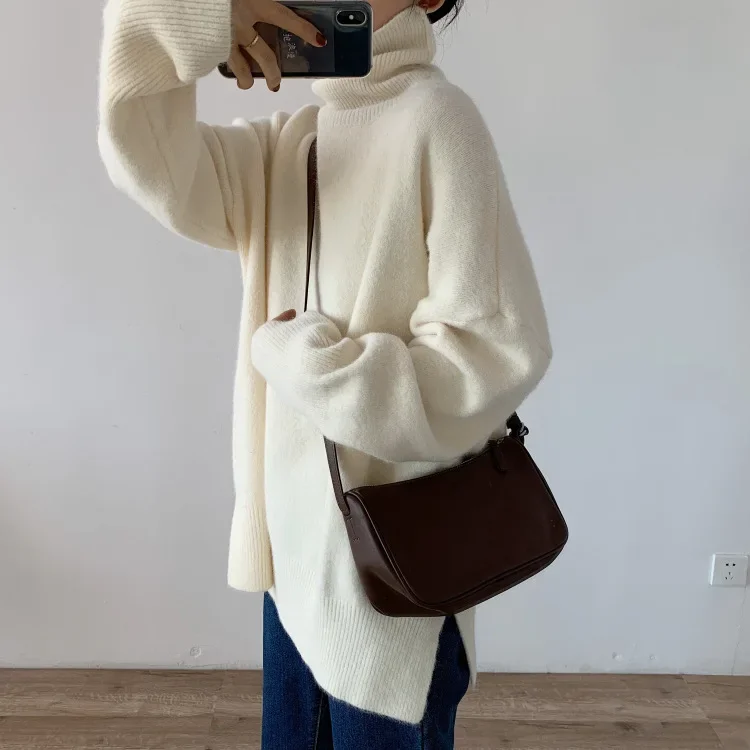 

Soft High Collar Sweater for Women 2024 Autumn Winter Plus Size Loose Knit Pullover Simple and Versatile Solid Color Lazy Top