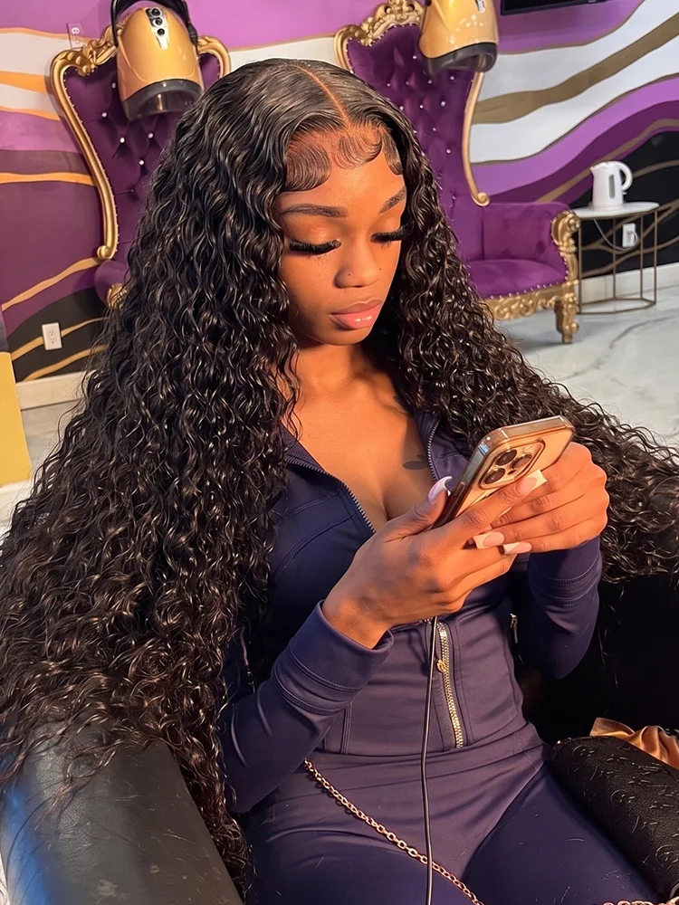 

40 Inch Curly 5x5 Glueless 250 Density 13x6 HD Lace Frontal Wigs Natural Black Remy Hair Deep Wave Ready to Wear Wigs