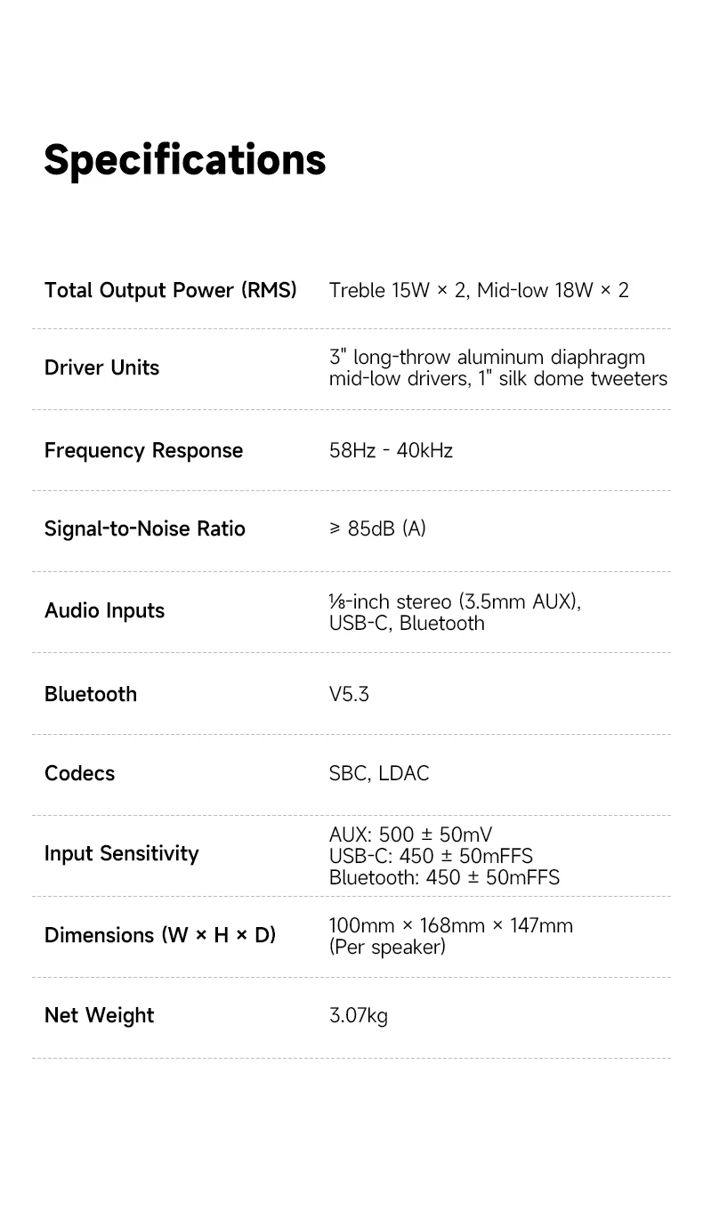 Edifier M60 Kompakter Kabelloser Multimedia-Lautsprecher 66W RMS Bluetooth 5.3 Hi-Res Wireless LDAC USB-C AUX Desktop-Monitorlautsprecher – Detail 12