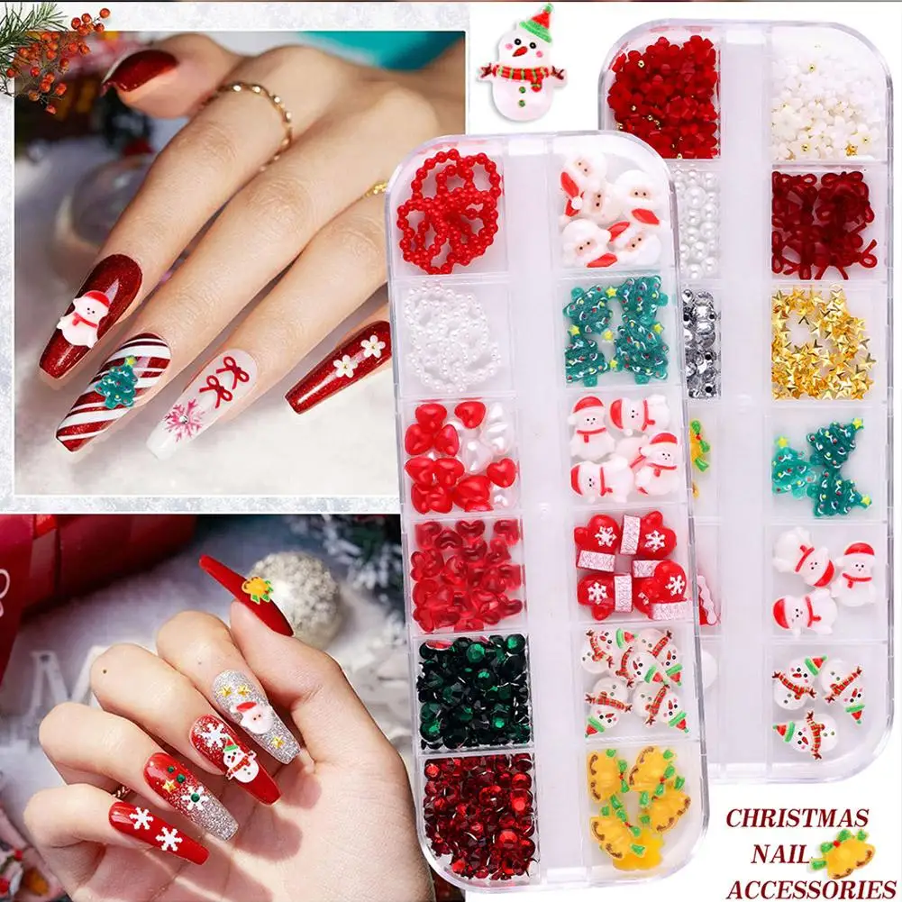 かわいい漫画樹脂クリスマスシリーズネイルサンタクロース雪だるま弓ラインストーンネイルアート装飾マニキュア DIY R4C5