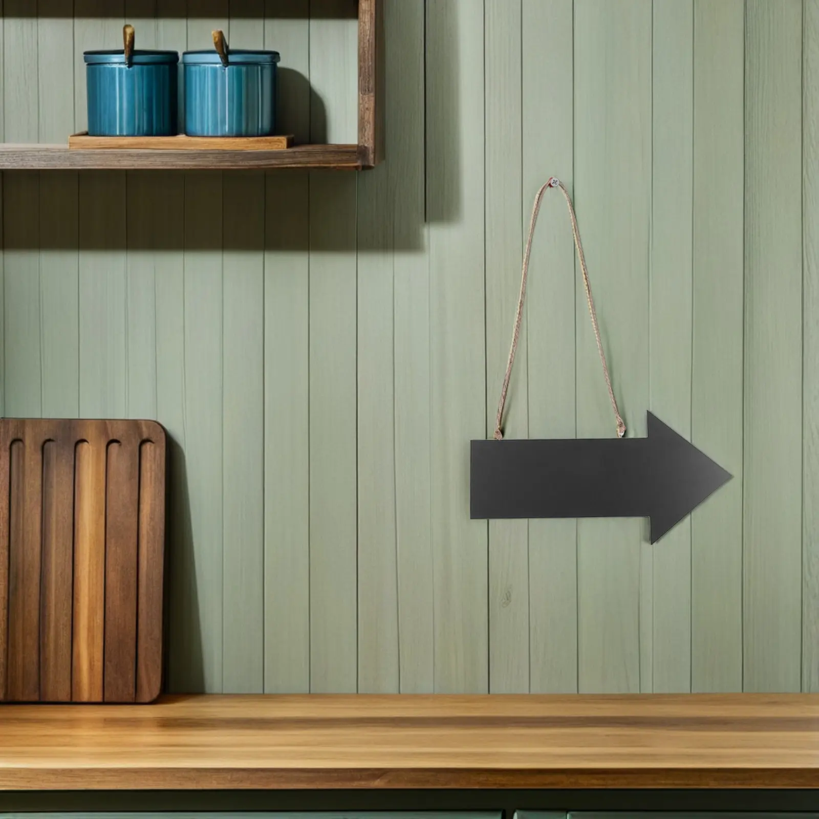 

2Pcs Rustic Wooden Hanging Chalkboard Sign Twine Hanger Directional Arrow Plaque Farmhouse Home Decor Housewarming Gift Black