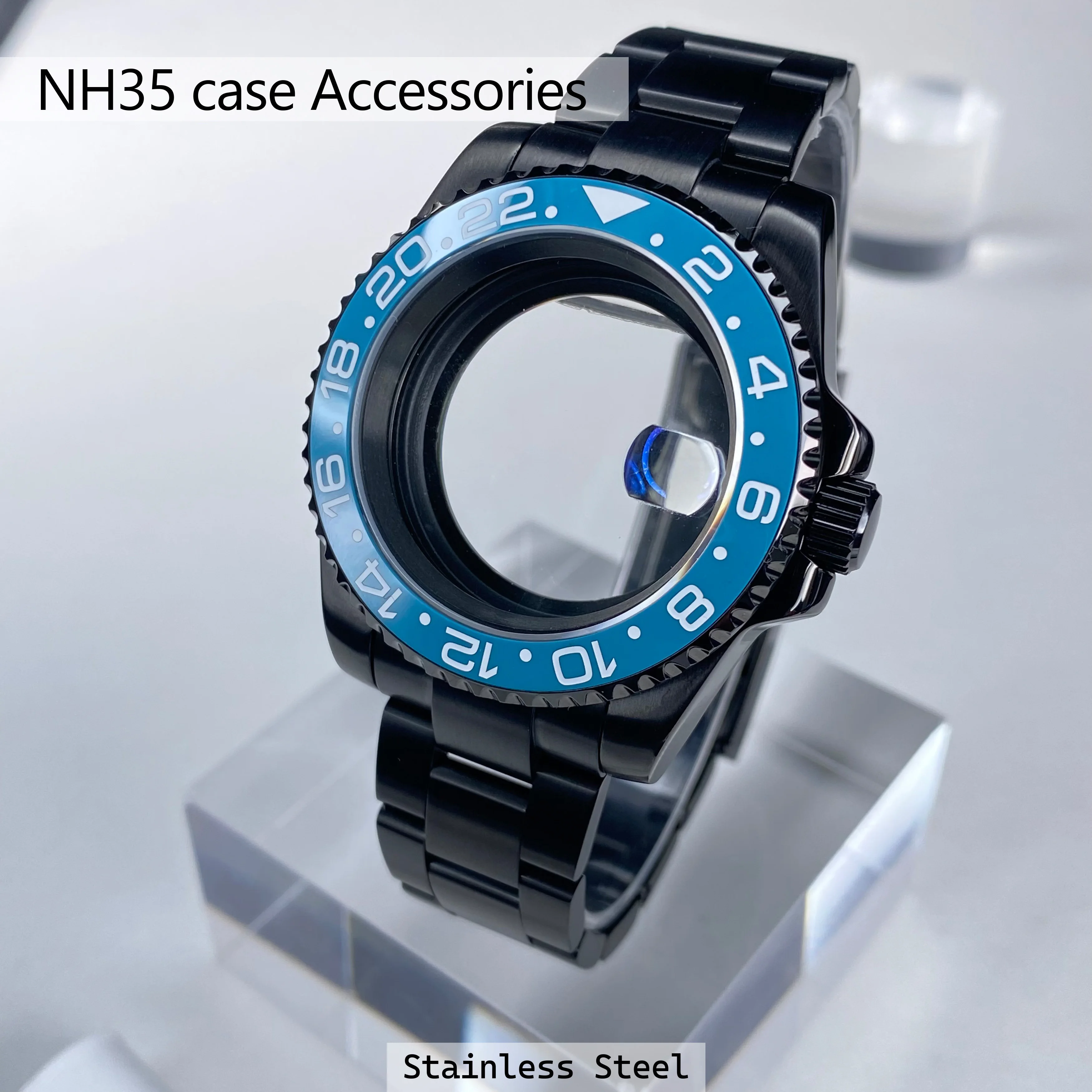 NH35 case 40mm Black High Quality Stainless Steel Sapphire Glass For NH35 NH36 Movement 20mm Watch bands Accessories Watch case