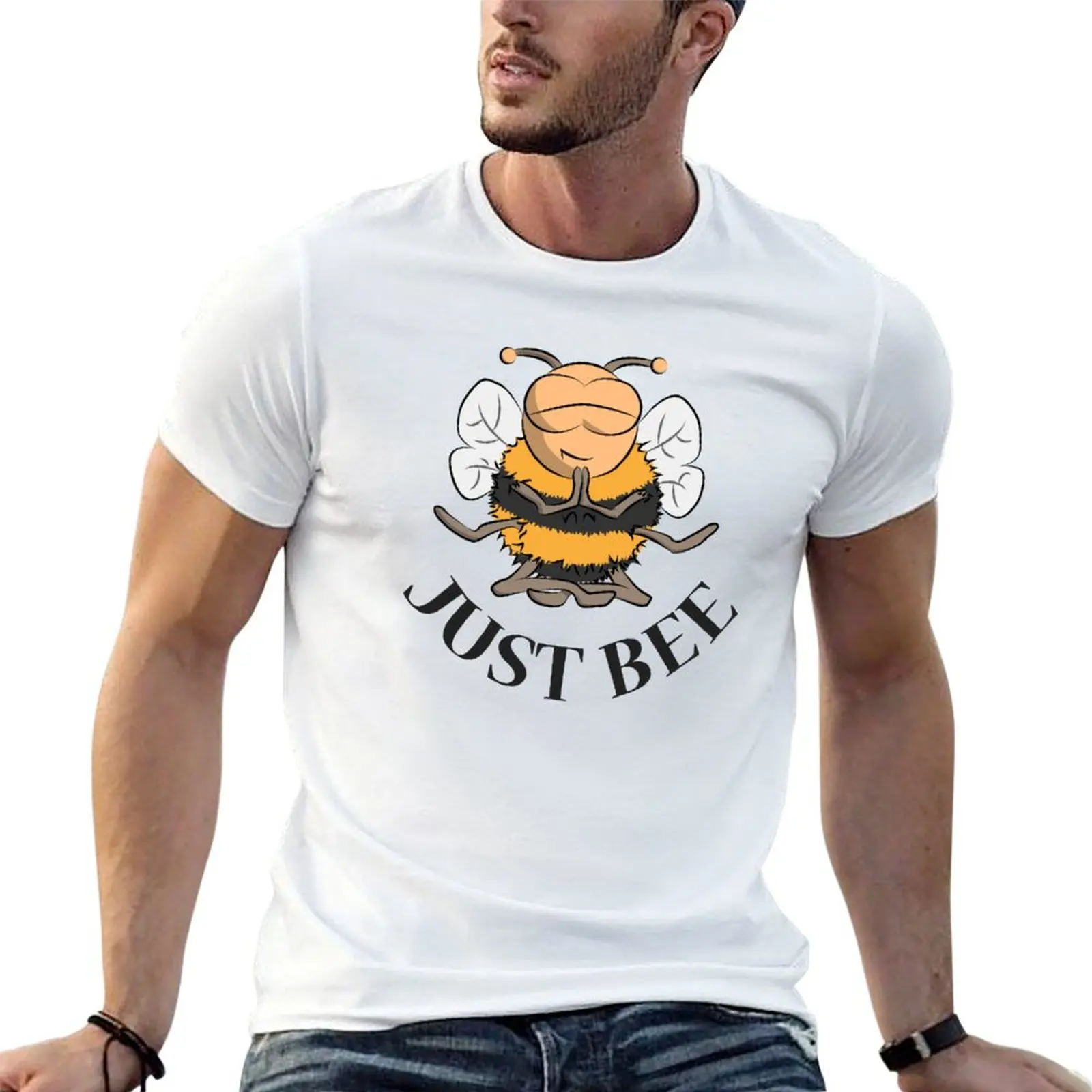T-shirt Just Bee Funny Mindfulness Meditation pour homme, pack de t-shirts graphiques blancs pour hommes, t-shirts amusants pour hommes