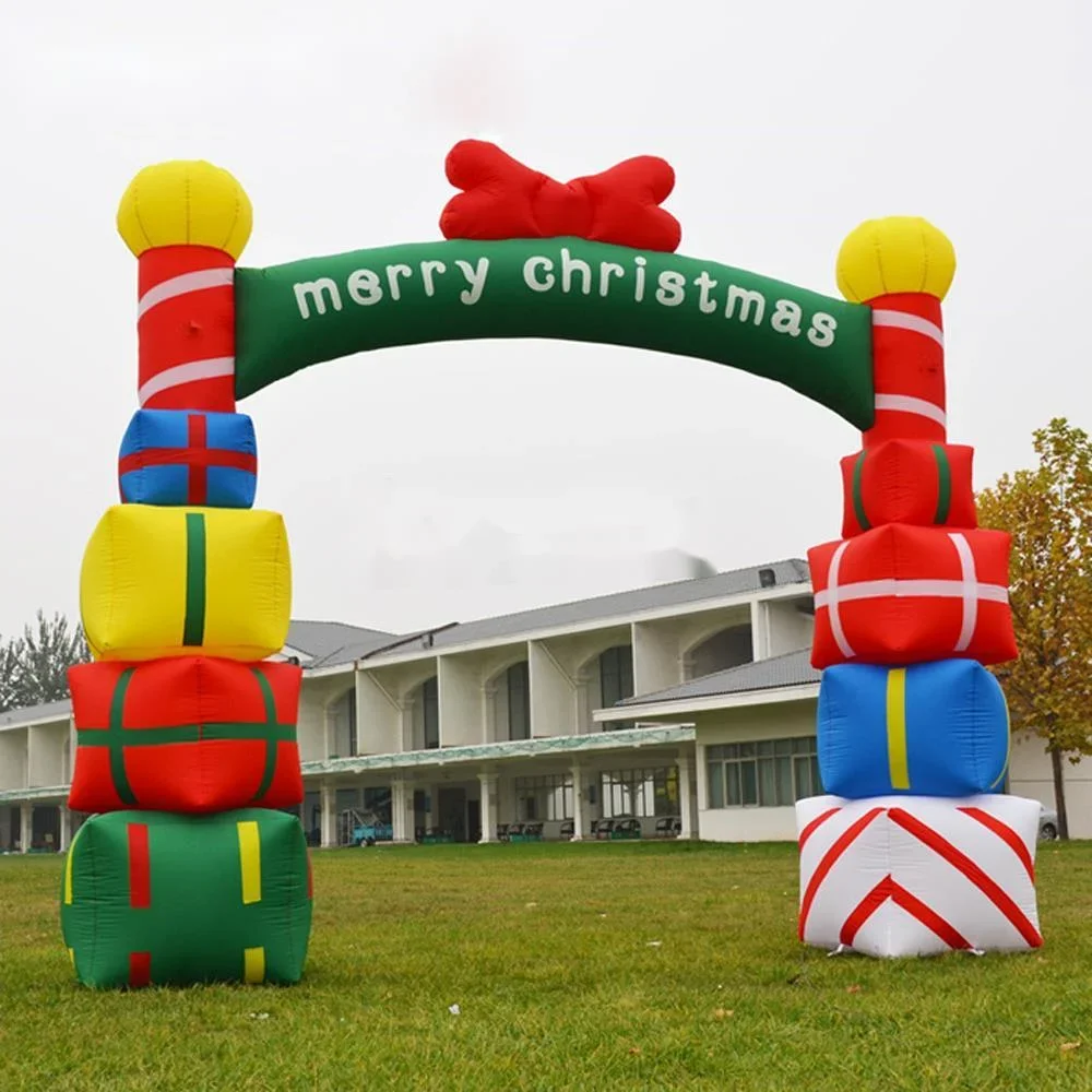 Castle Styled Giant Inflatable Christmas Arch With Blower and Gift Box Promotional Event Archway For Outdoor Lawn Decoration