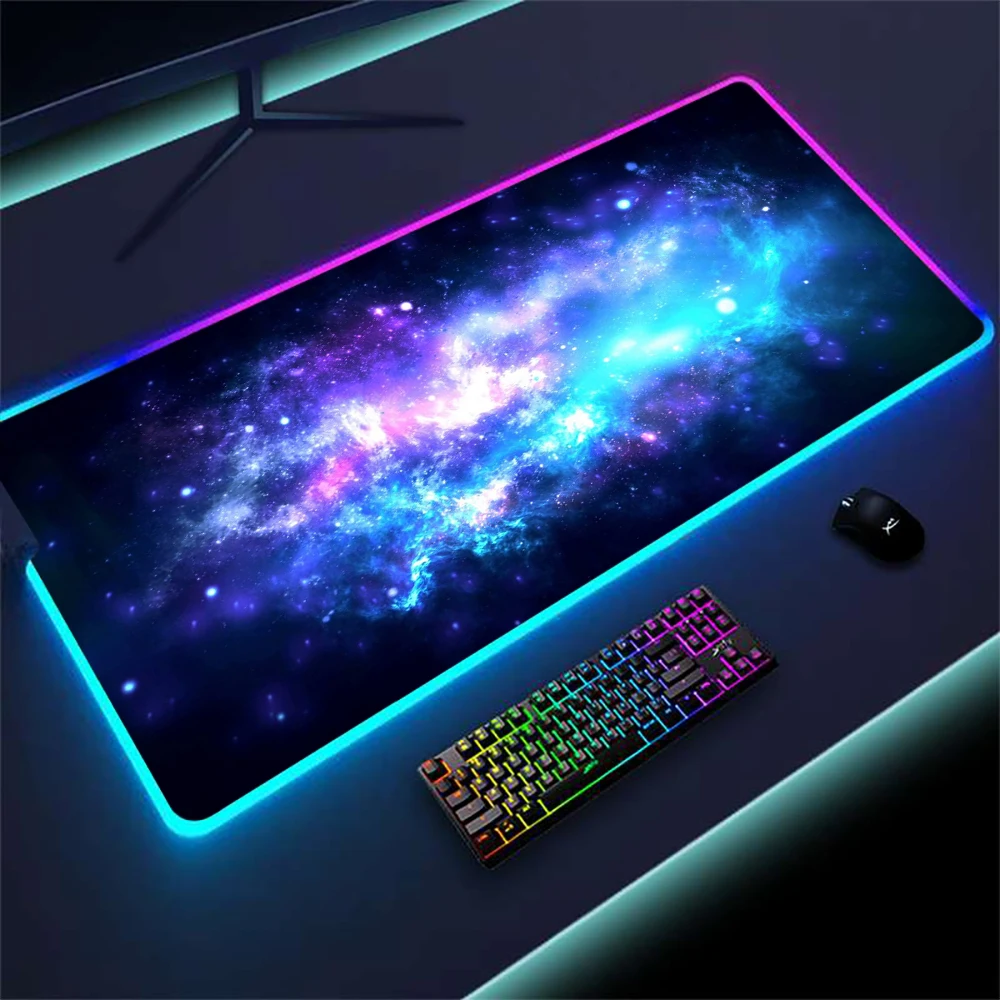 

LED Mouse Mats RGB Mouse Pad Xxl Universe Gamer Mousepad Starfield Gaming Accessories Galaxy Mat 1200x600 with Backlight for Pc