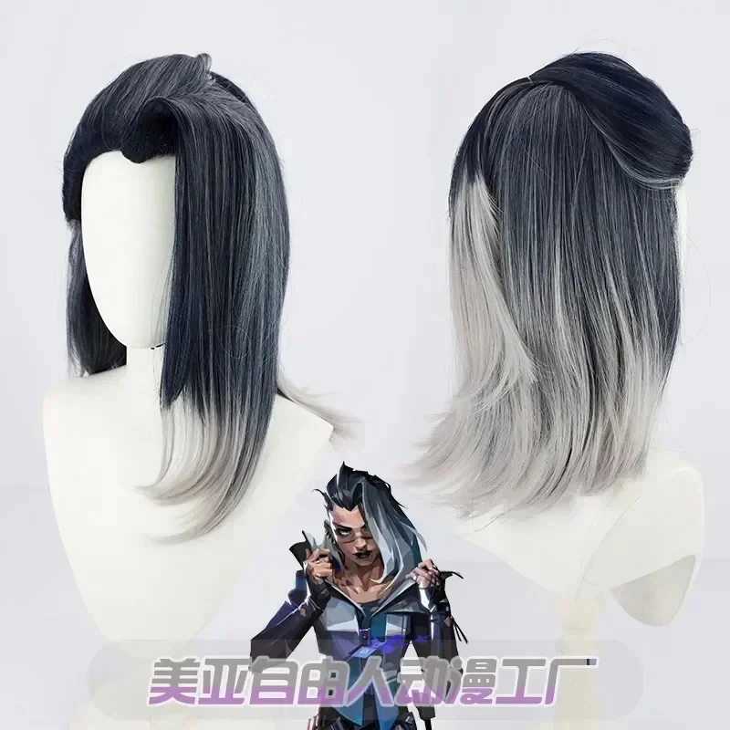 Peluca de Cosplay de Alta Calidad ABC123, Estilo Viper Fade de Valorant, 50 cm de Largo, Degradado de Tres Colores, Resistente al Calor, para Fiestas de Halloween