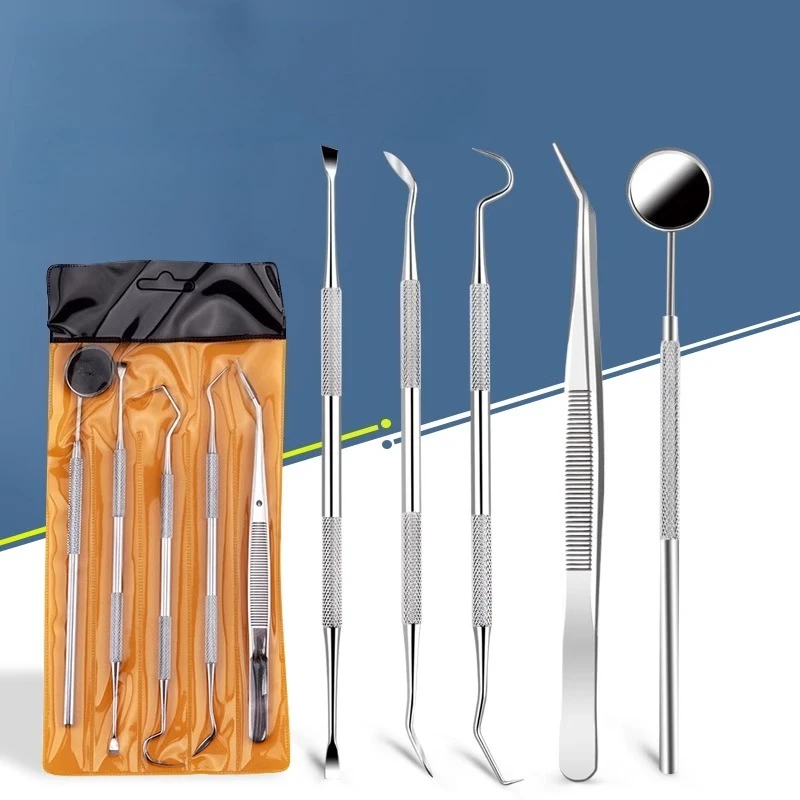 Stainless steel oral tools, double-ended probes, crochet hooks, toothpicks, oral cleaning, dentistry