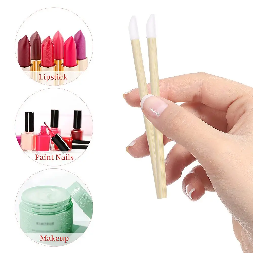 50pcs Disposable Bamboo Handle Lip Brushes Lipstick Lip Gloss Wands Applicator Makeup Tool